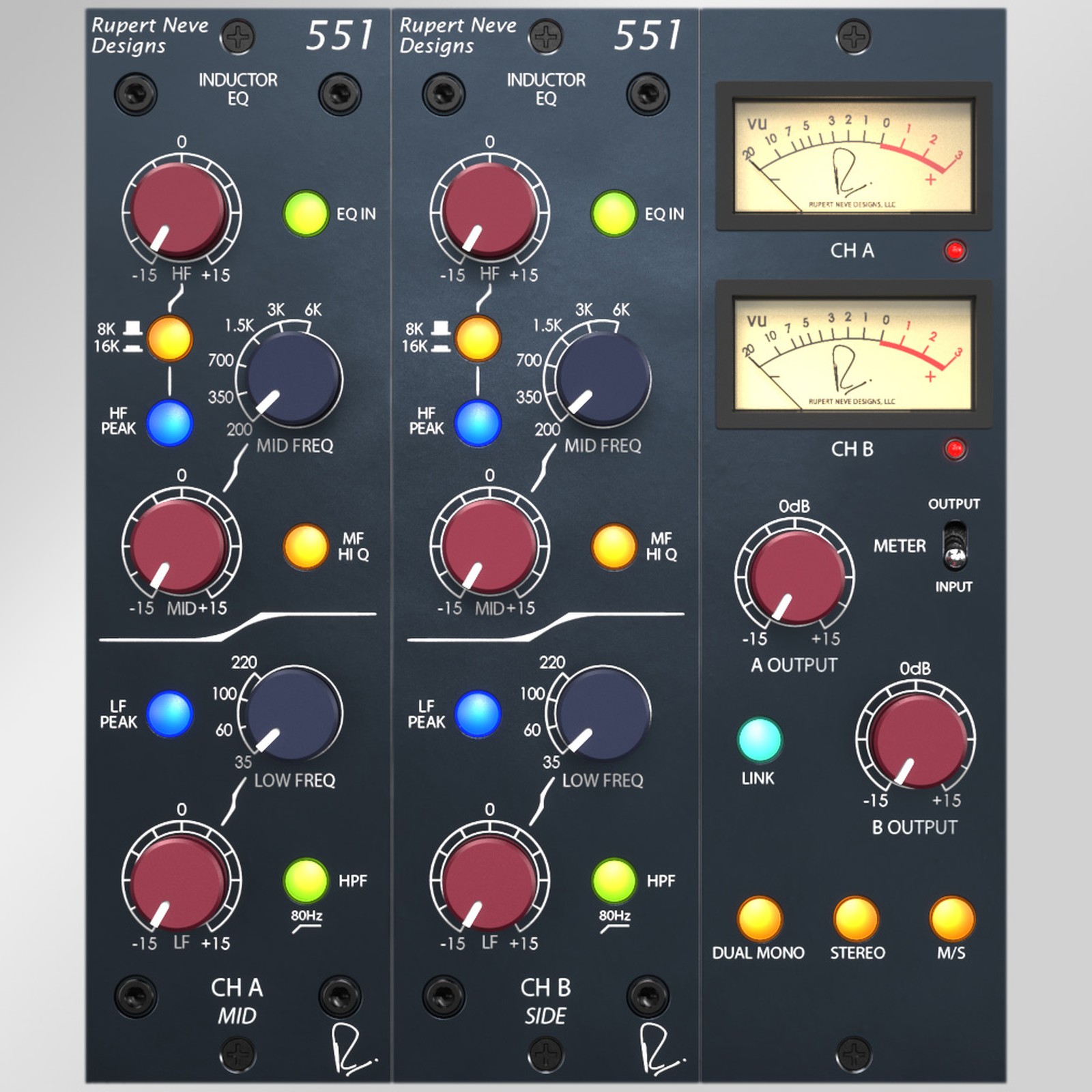 Stereo-Ansicht des Rupert Neve Designs 551 Inductor EQ Plug-in 