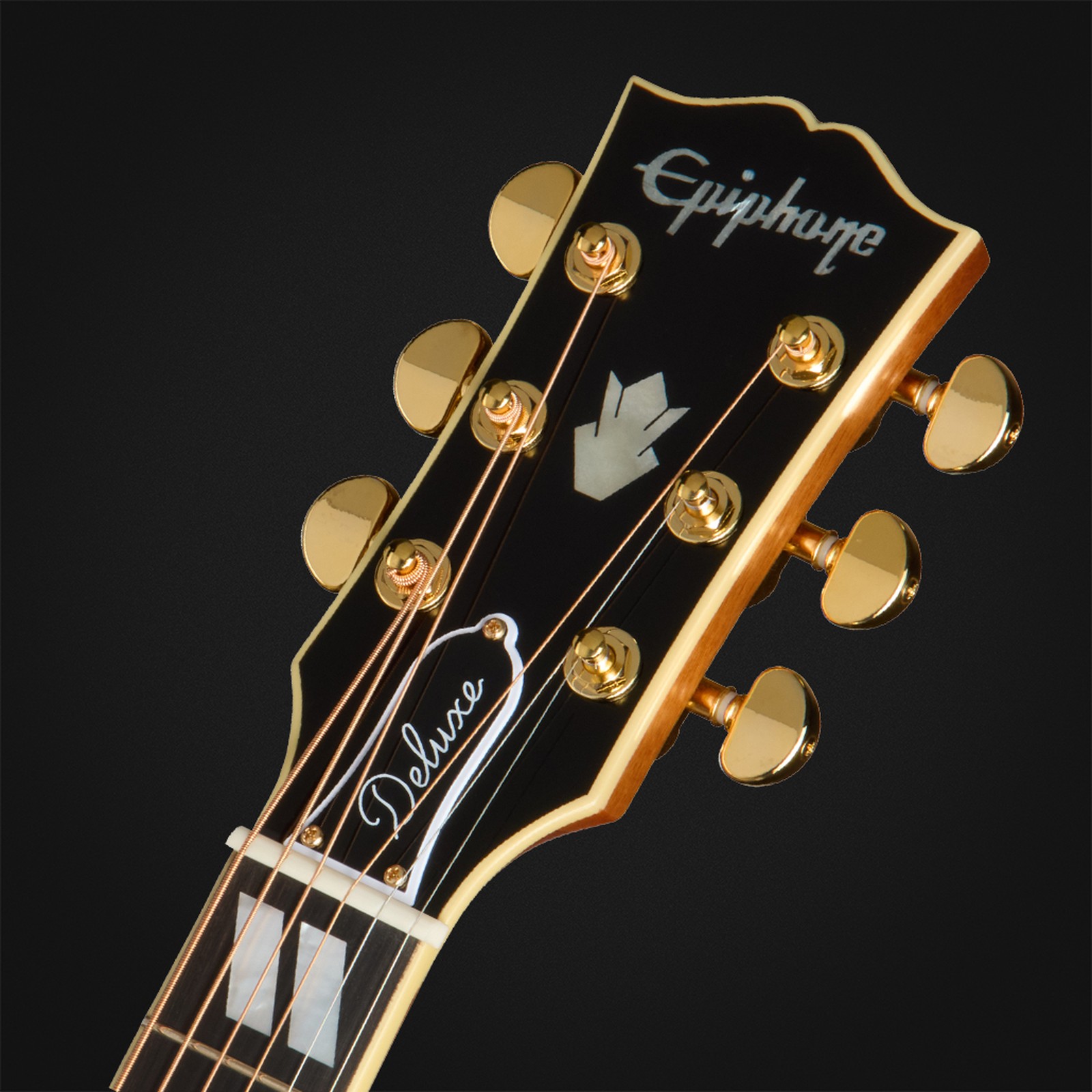 Epiphone Hummingbird Deluxe EC NA IBC, acoustic guitar, headstock