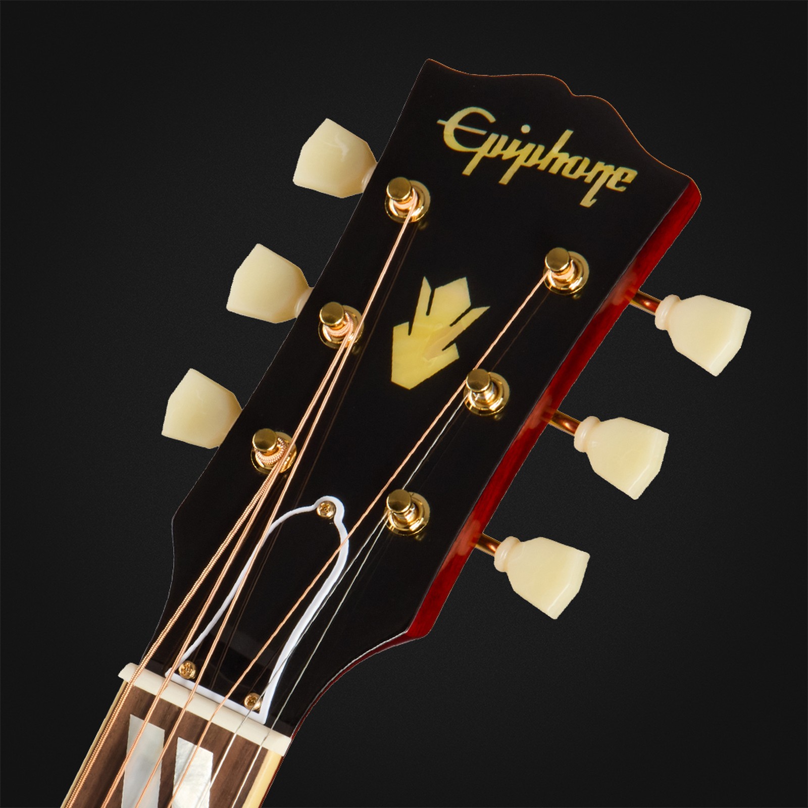 Epiphone 1960 Hummingbird Reissue HTS IBC, acoustic guitar, headstock