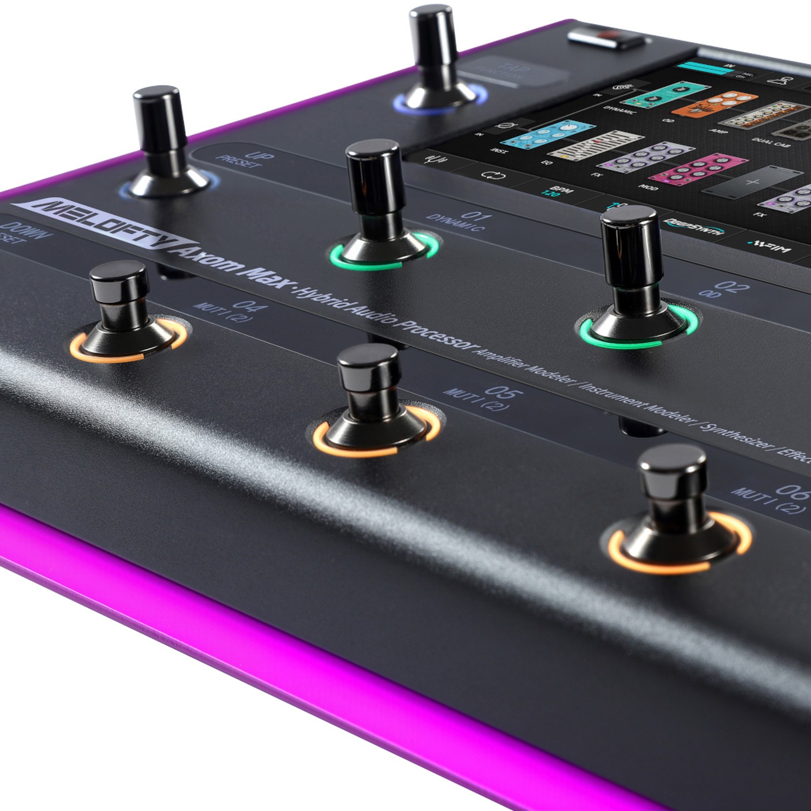 Trittschalter am Melofty Axom Max, Hybrider Audio-Prozessor für Gitarre
