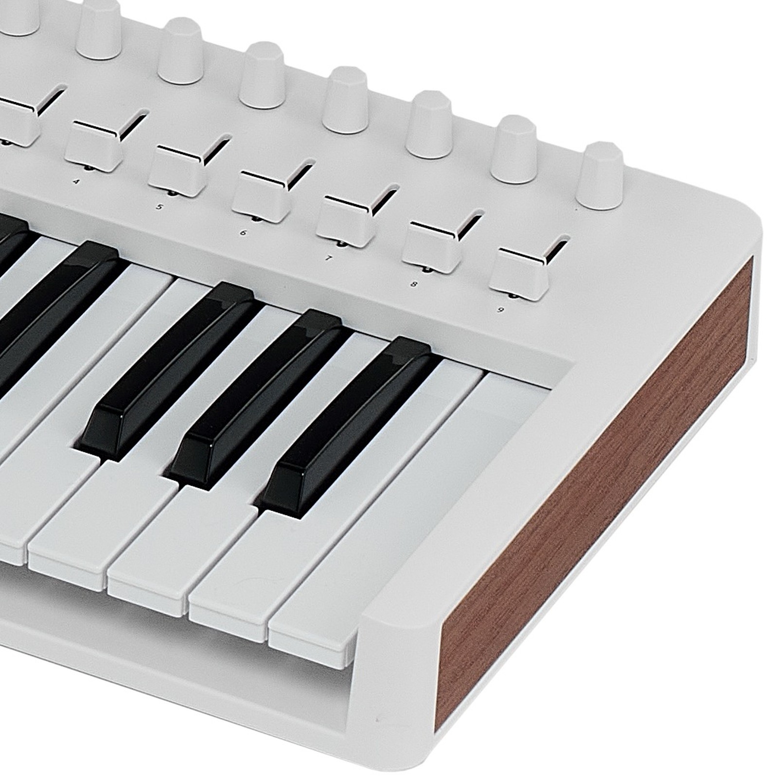 Keys, knobs, and faders on the Arturia KeyLab Essential 49 MK3 White
