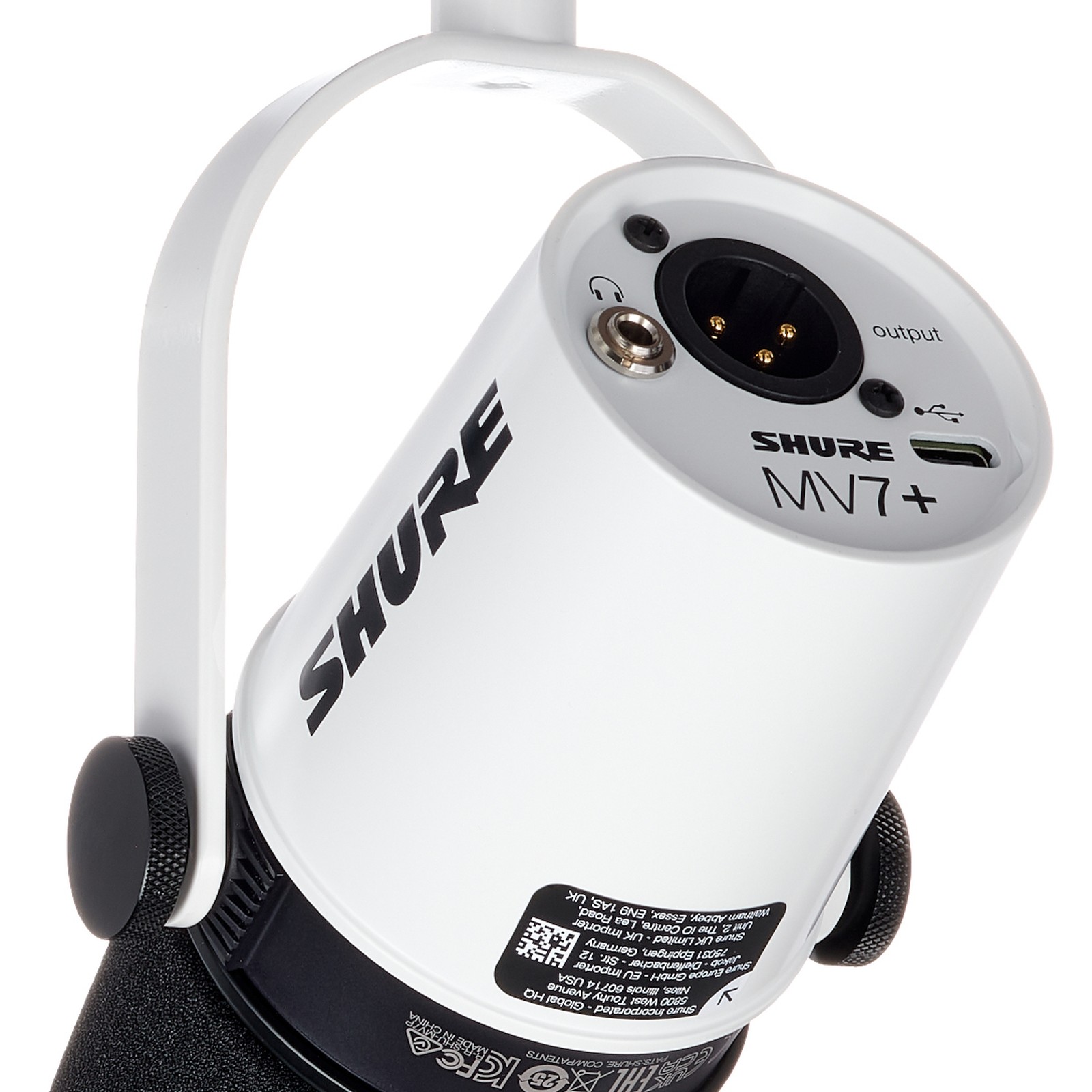 Shure MV7+ Black XLR und USB-C Anschlüsse und ein Kopfhörer  Anschluss