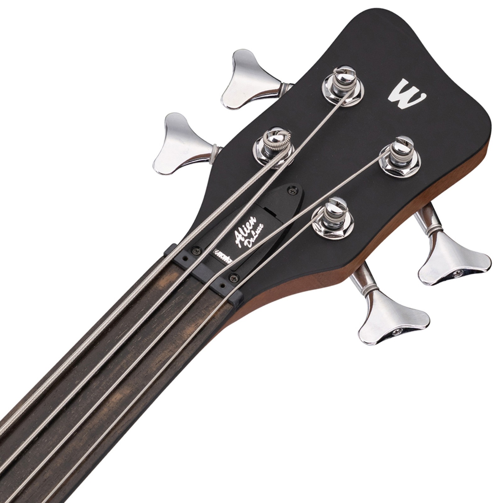 Headstock, Warwick Alien Deluxe 4 Hybrid Thinline Fretless, acoustic bass