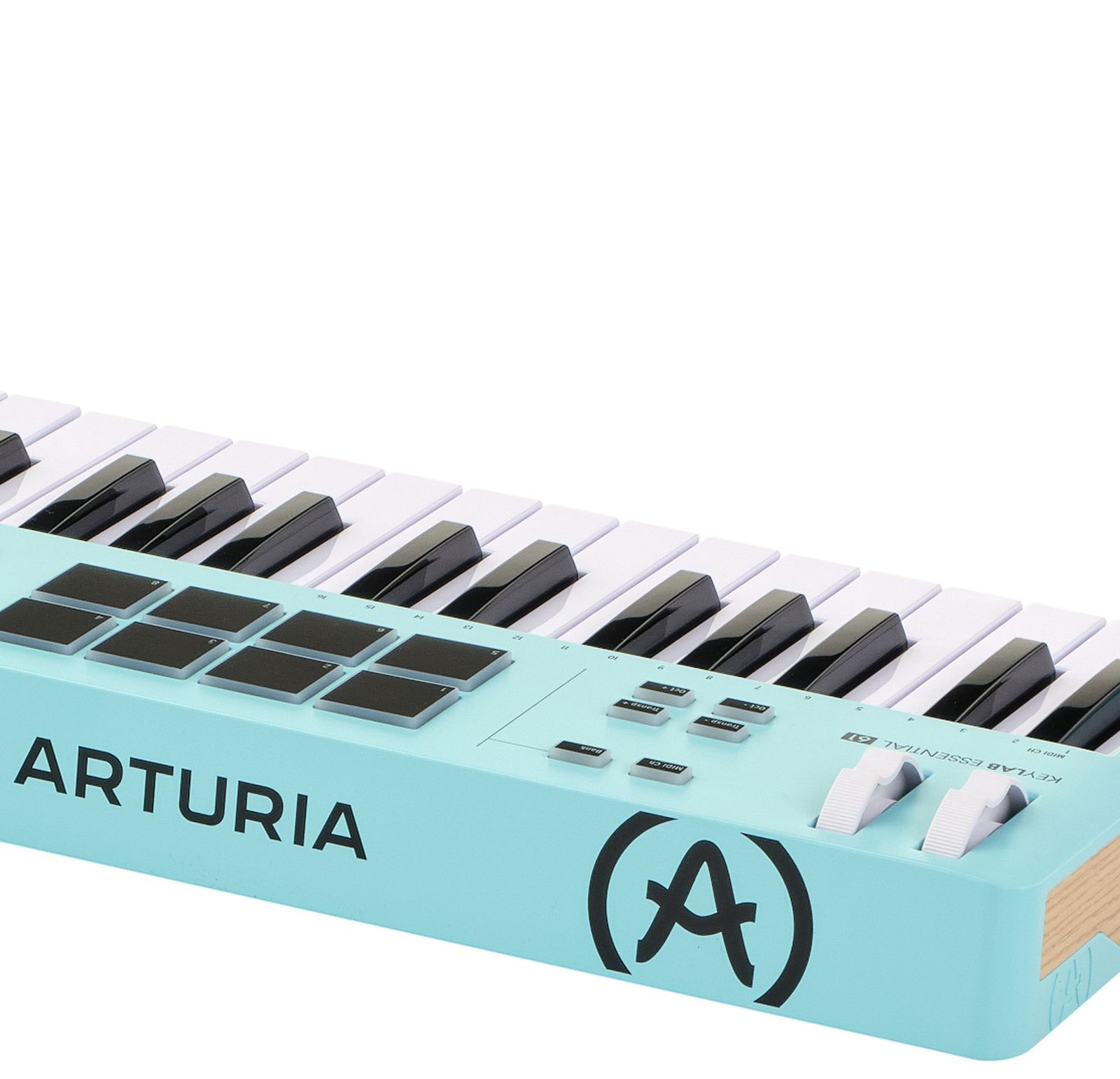 Arturia Logo auf der Rückseite des Arturia KeyLab Essential 49 MK3 Aquamarine