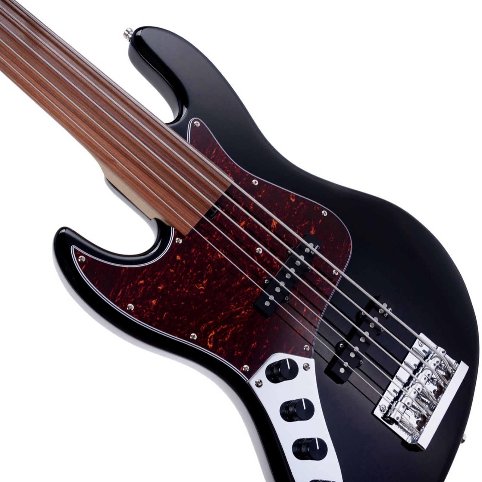 Top, Sadowsky MetroExpress 21 Vintage JJ 5 Fretless Left-Handed Black, five-string bass guitar