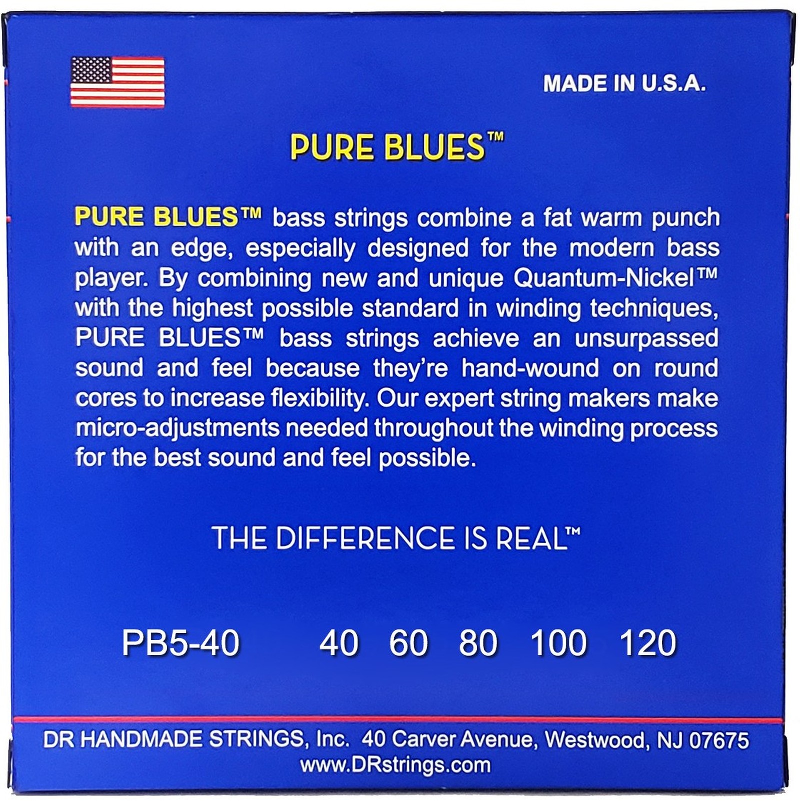 Rückseite der Verpackung der DR Strings Pure Blues PB5-40