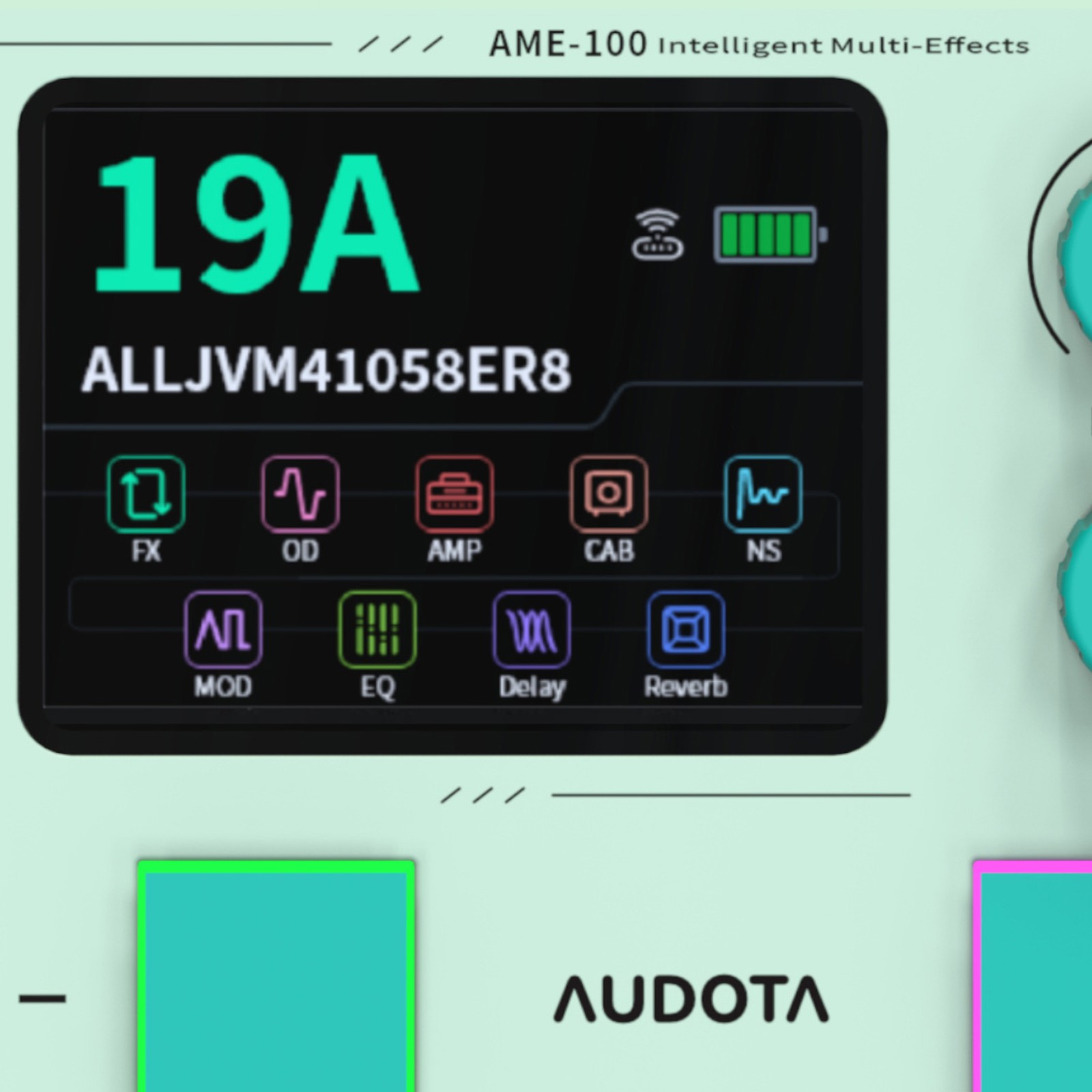 Großes Display des Audota AME-100 Multi-Effects 