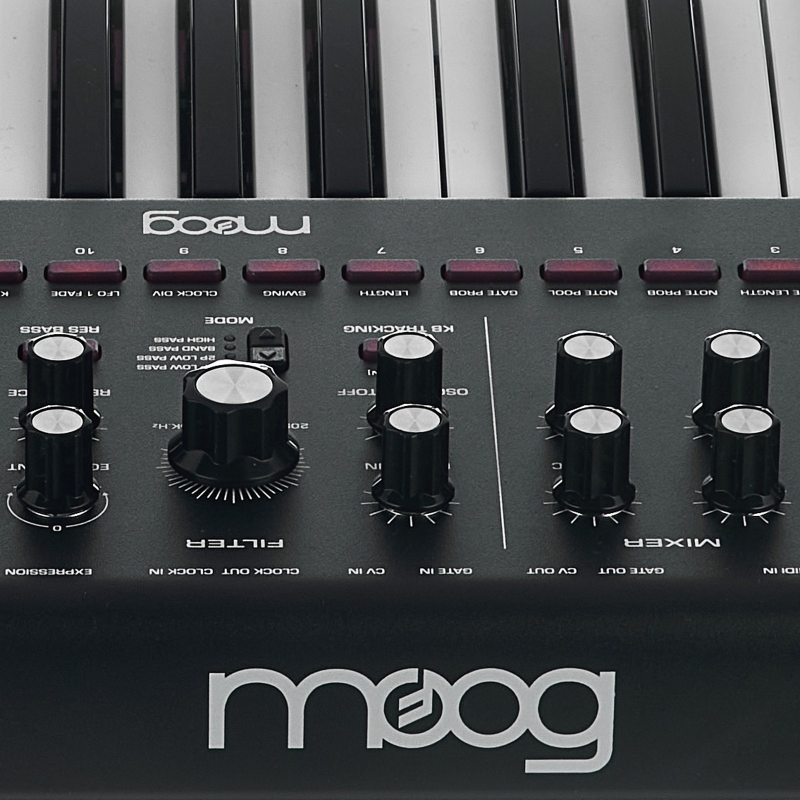 Pots on the Moog Messenger analogue synth