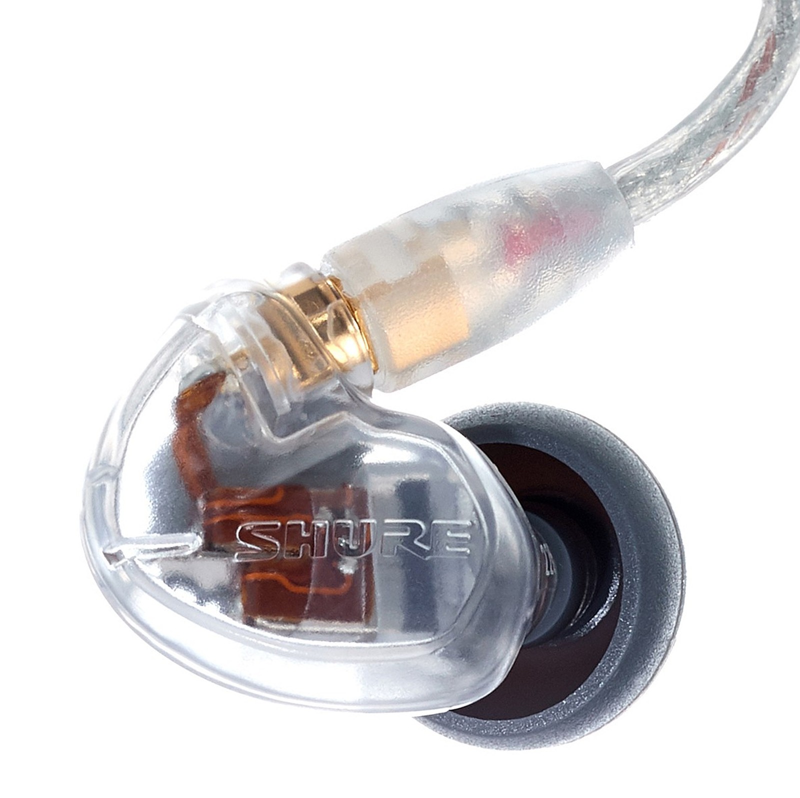 Le logo Shure sur le boîtier transparent du SE5356-CL