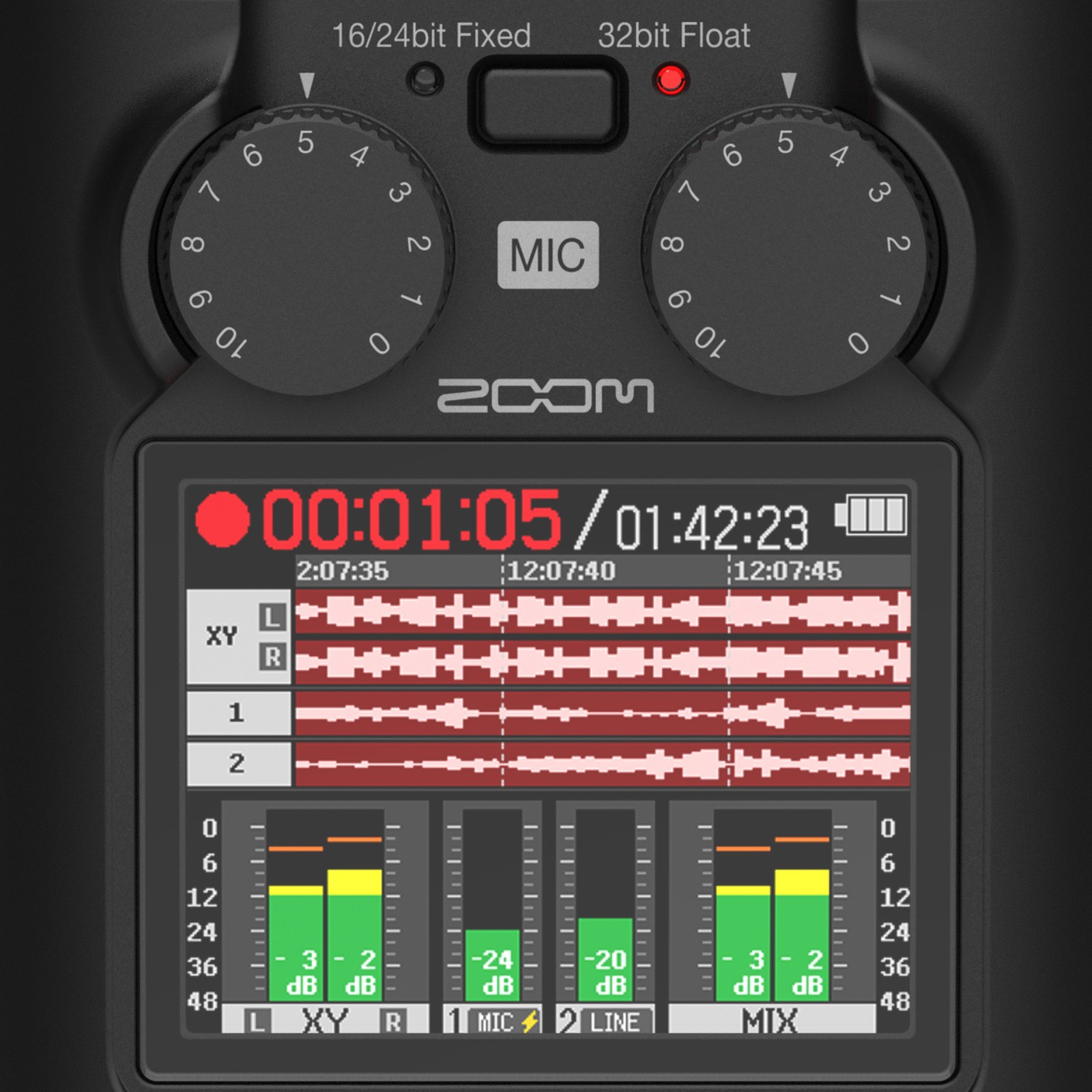Display des Zoom H5studio Digitalrecorders