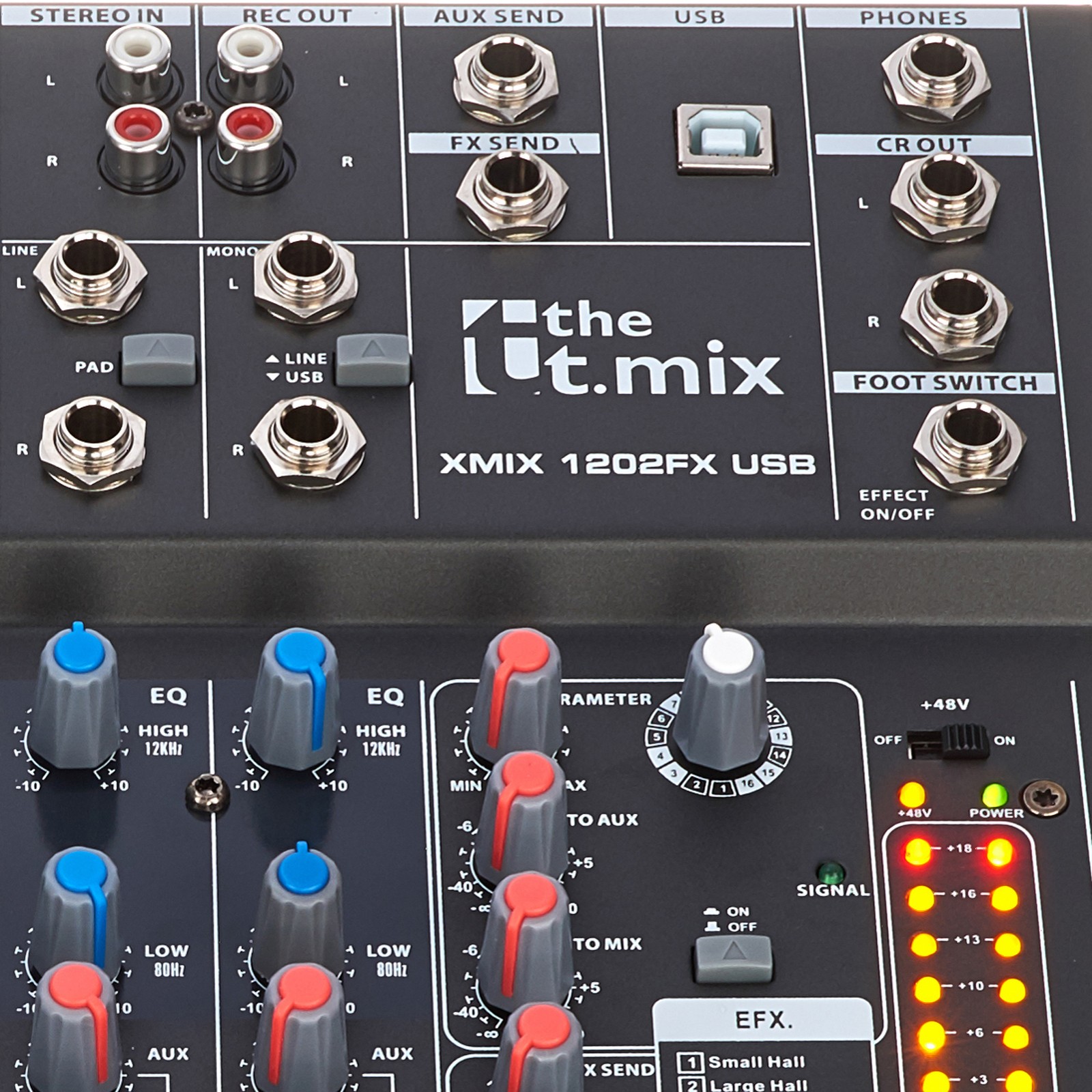 Connections on the t.mix 1202 FX USB mixing desk