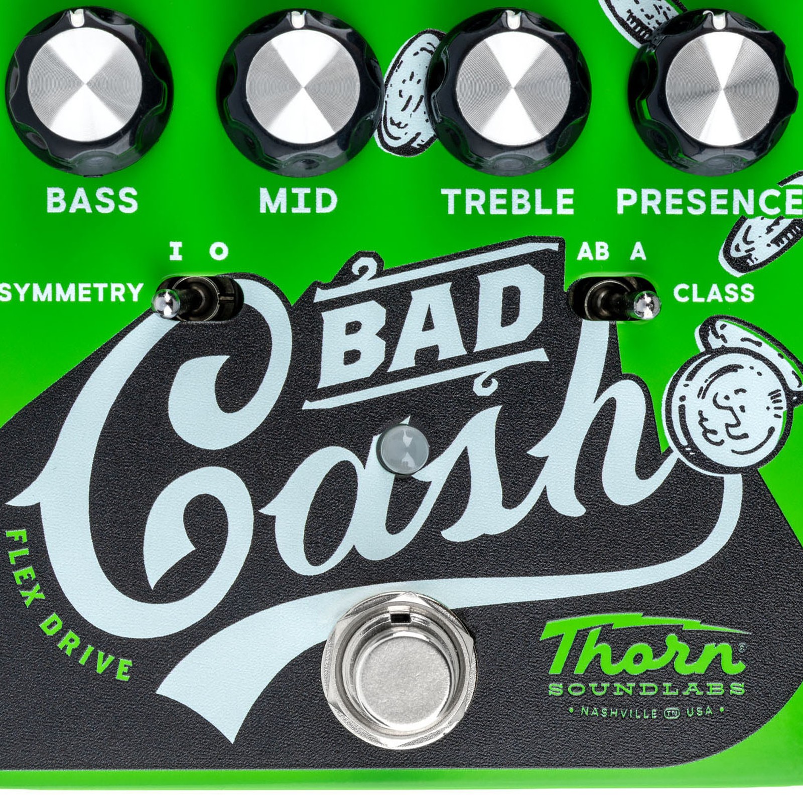 Logo sur la pédale d’effet pour guitare électrique Thorn Bad Cash - Flex Drive