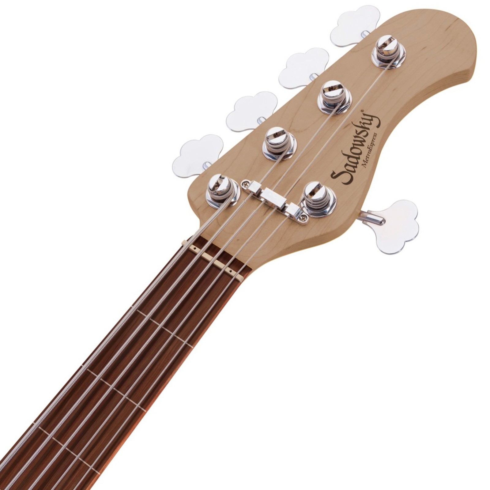 Kopfplatte eines Sadowsky 5-Saiter Fretless Bass