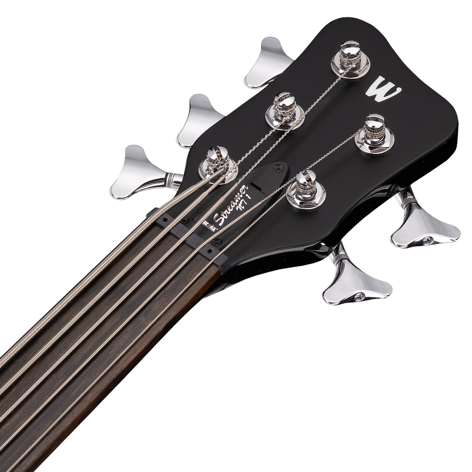 Headstock, Warwick RockBass Streamer Neckthru I 5 Fretless Black, five-string electric bass
