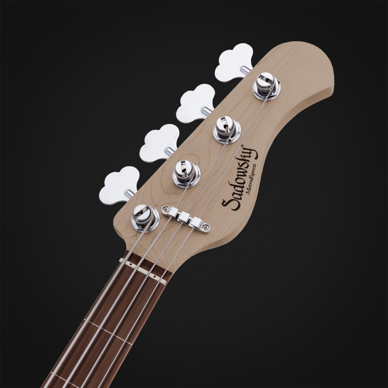 Headstock, Sadowsky MetroExpress 21 Vintage JJ 4 Fretless-with-lines Black, fretless bass guitar