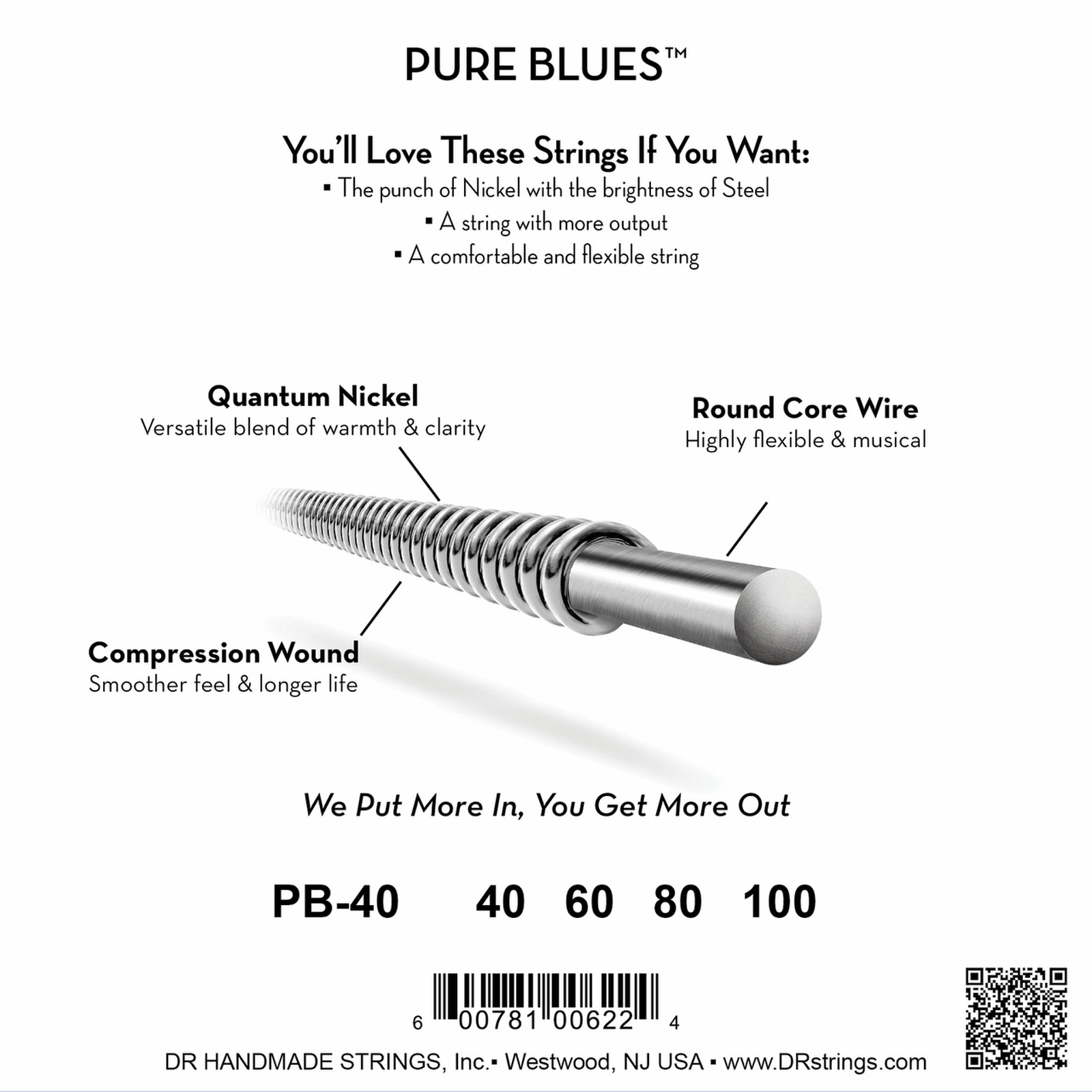 Rückseite der Verpackung der DR Strings Pure Blues PB40