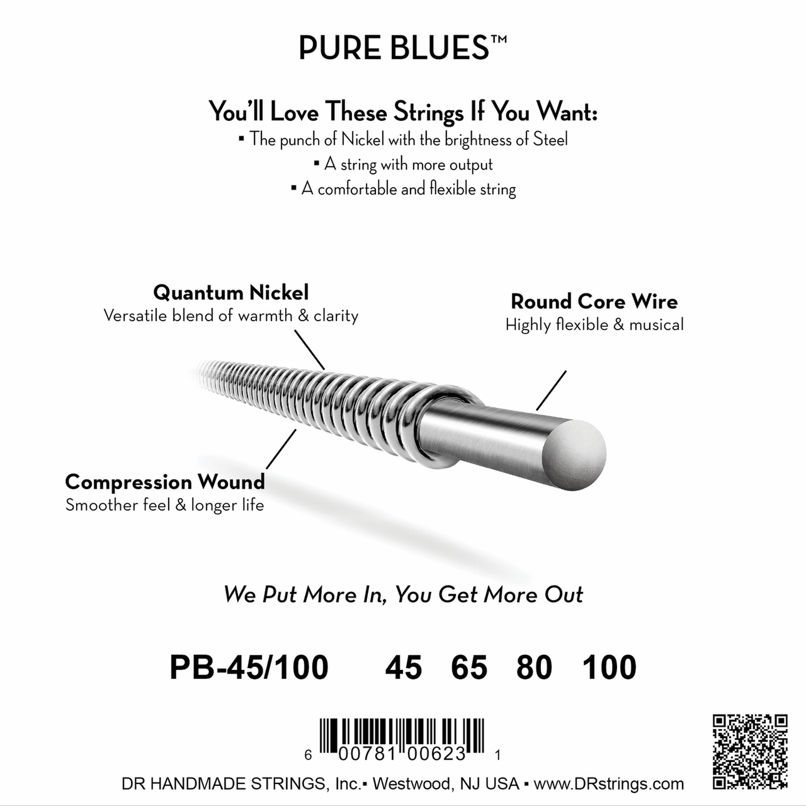 Rückseite der Verpackung der DR Strings Pure Blues PB-45/100 