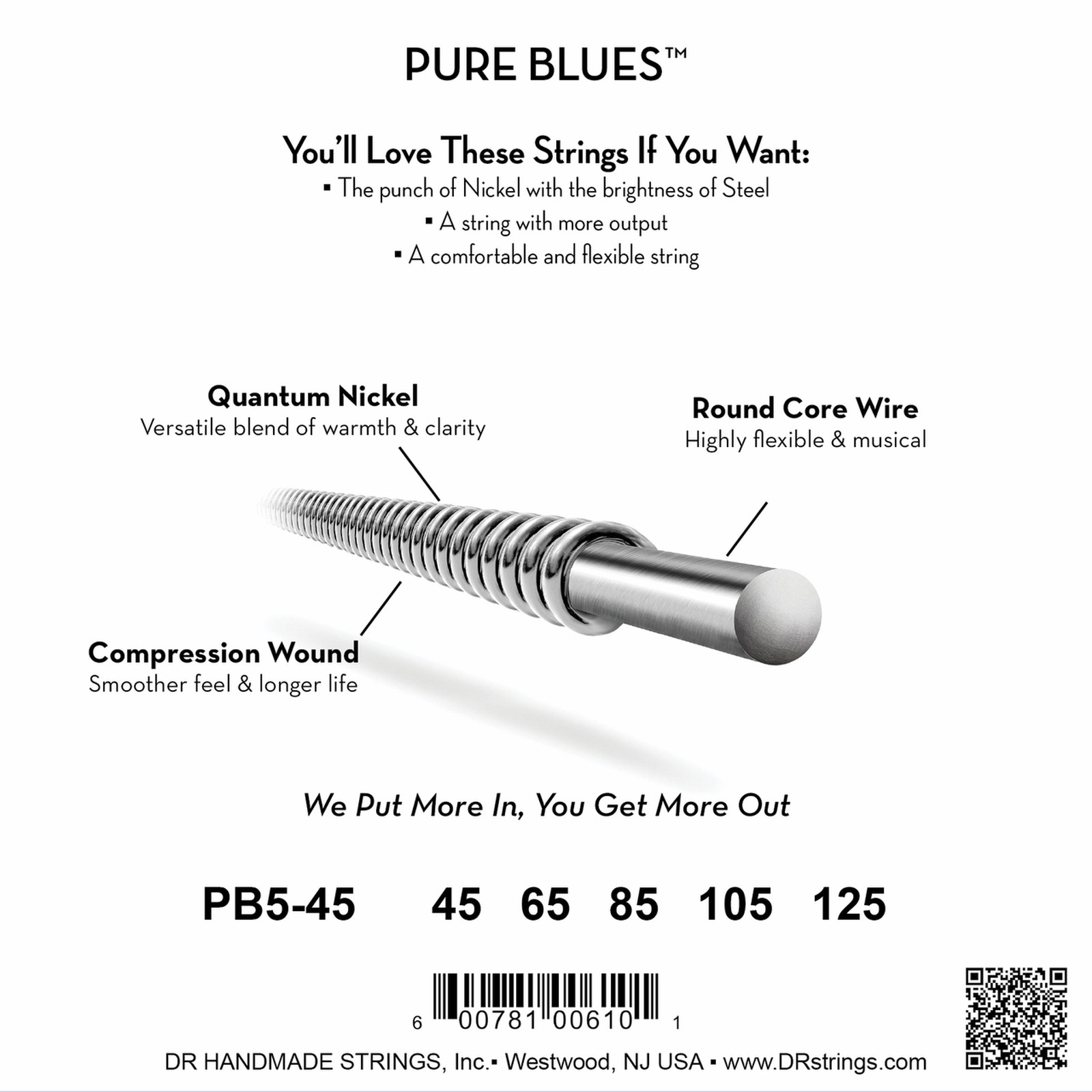 Rückseite der Verpackung der DR Strings Pure Blues PB5-45