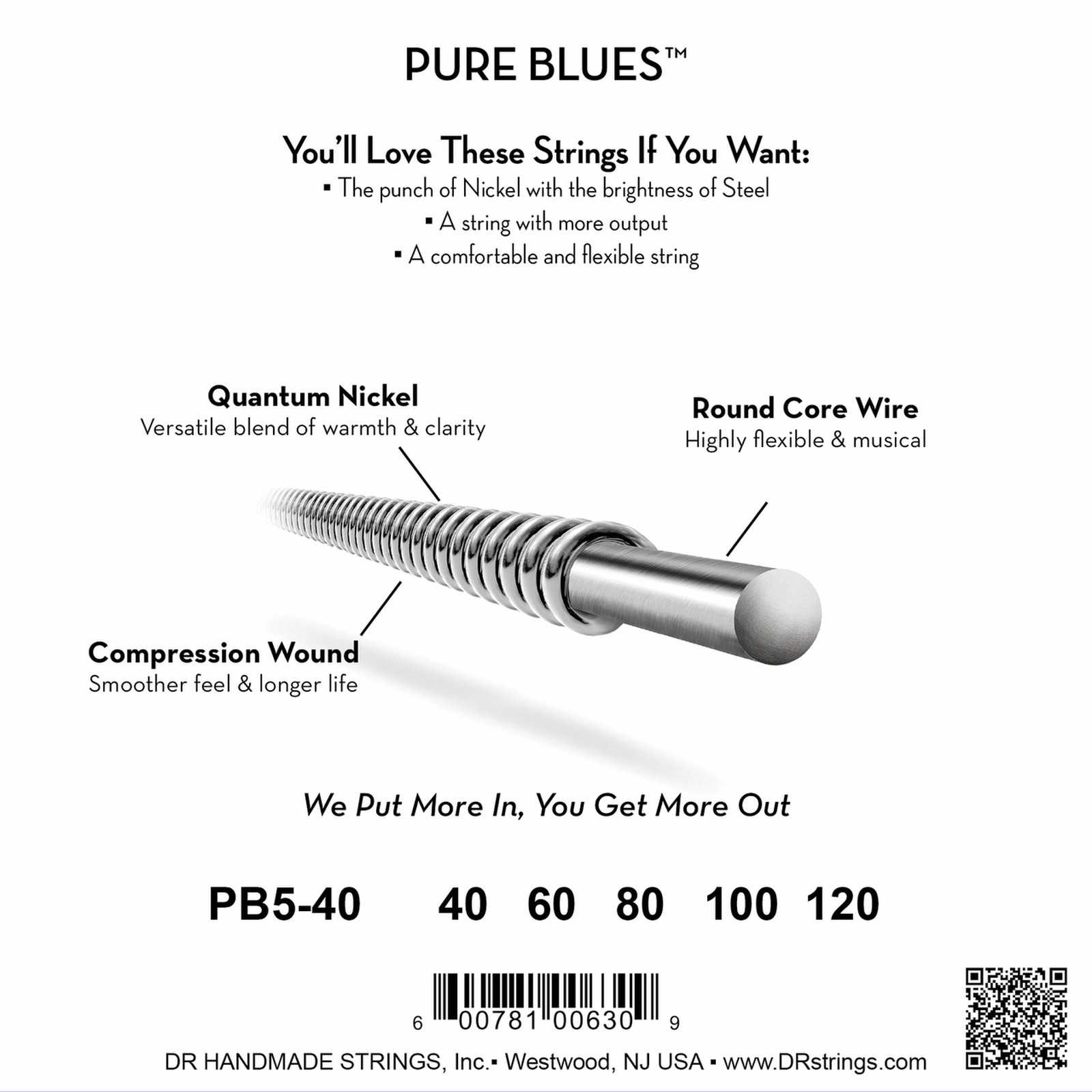 Rückseite der Verpackung der DR Strings Pure Blues PB5-40