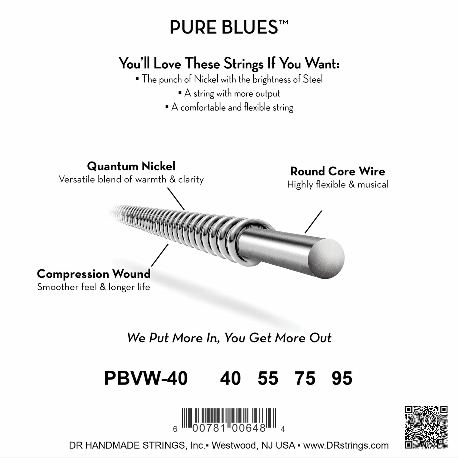 Rückseite der Verpackung der DR Strings Pure Blues PBVW-40