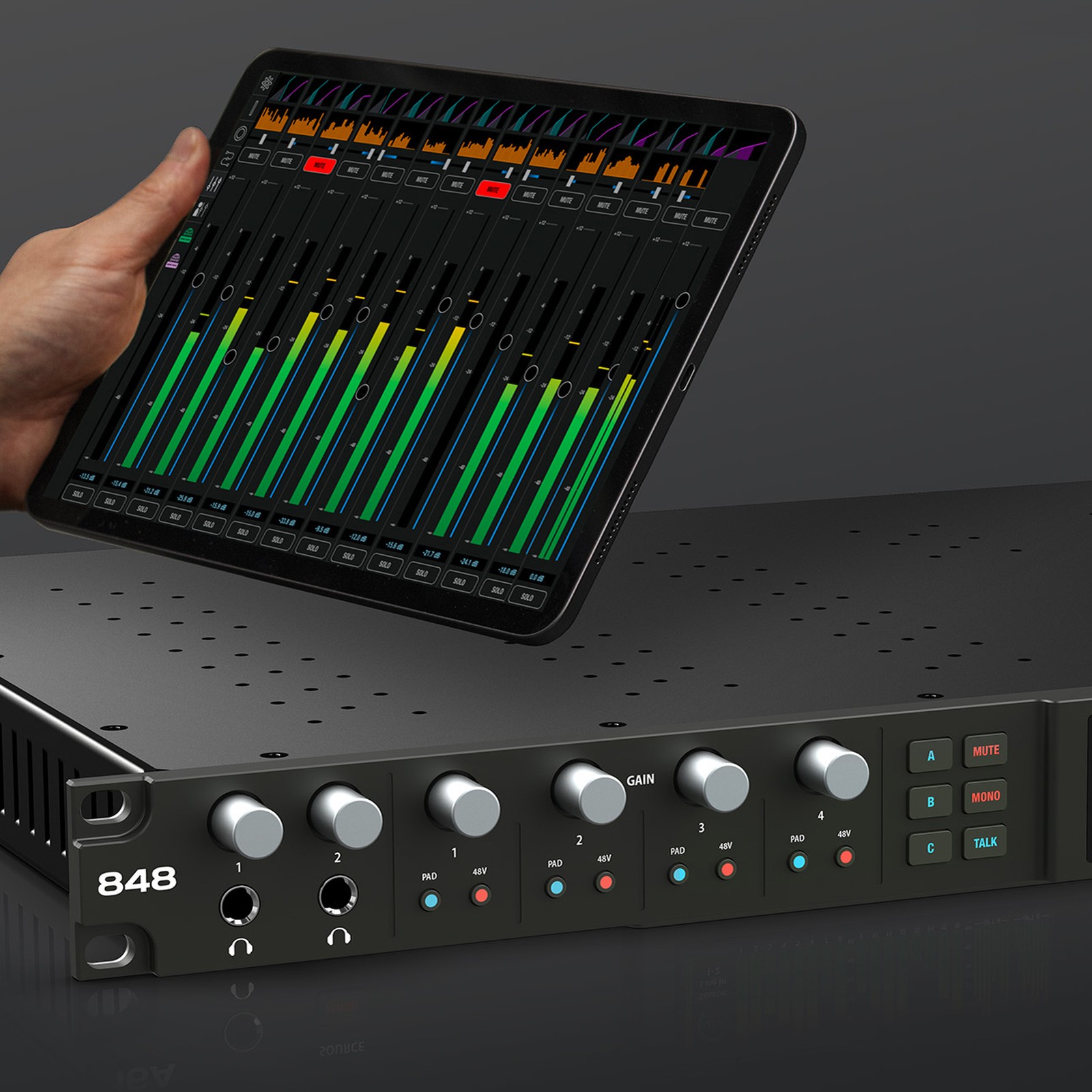 MOTU 848 Audio-Interface mit Fernsteuerung über Tablet