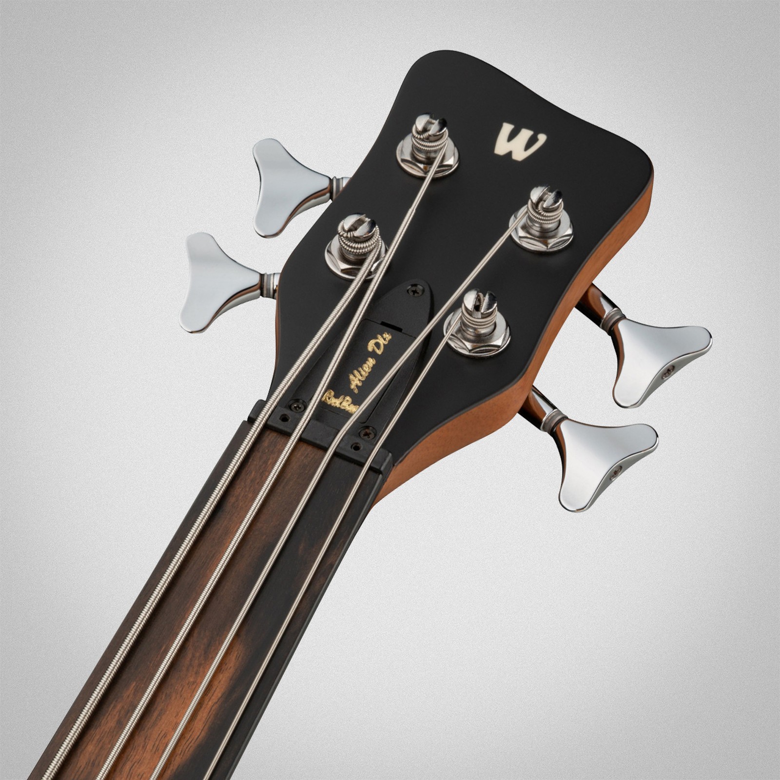 Headstock, Warwick Alien Deluxe 4 Hybrid Thinline Fretless, acoustic bass