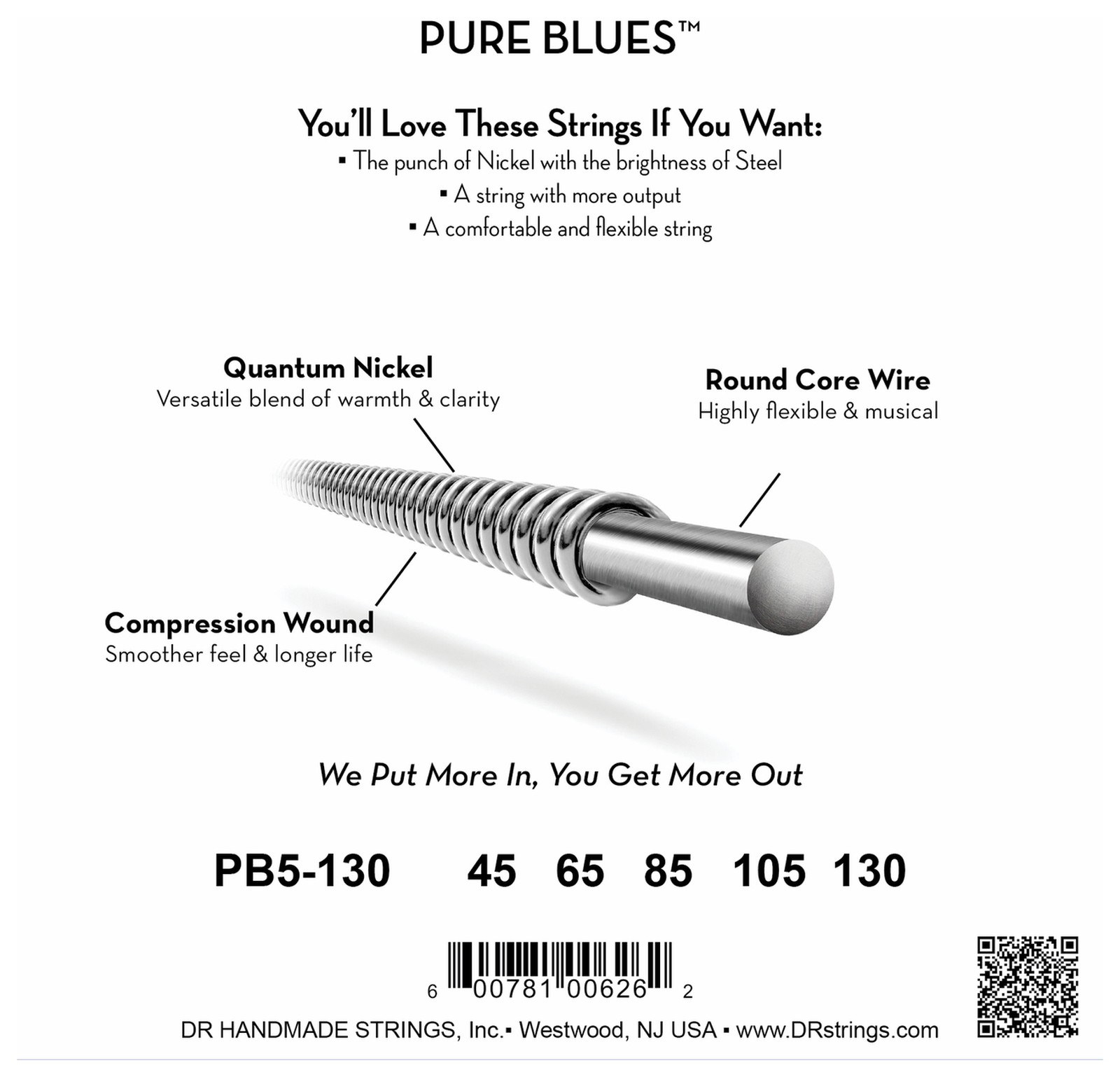 Rückseite der Verpackung der DR Strings Pure Blues PB5-130