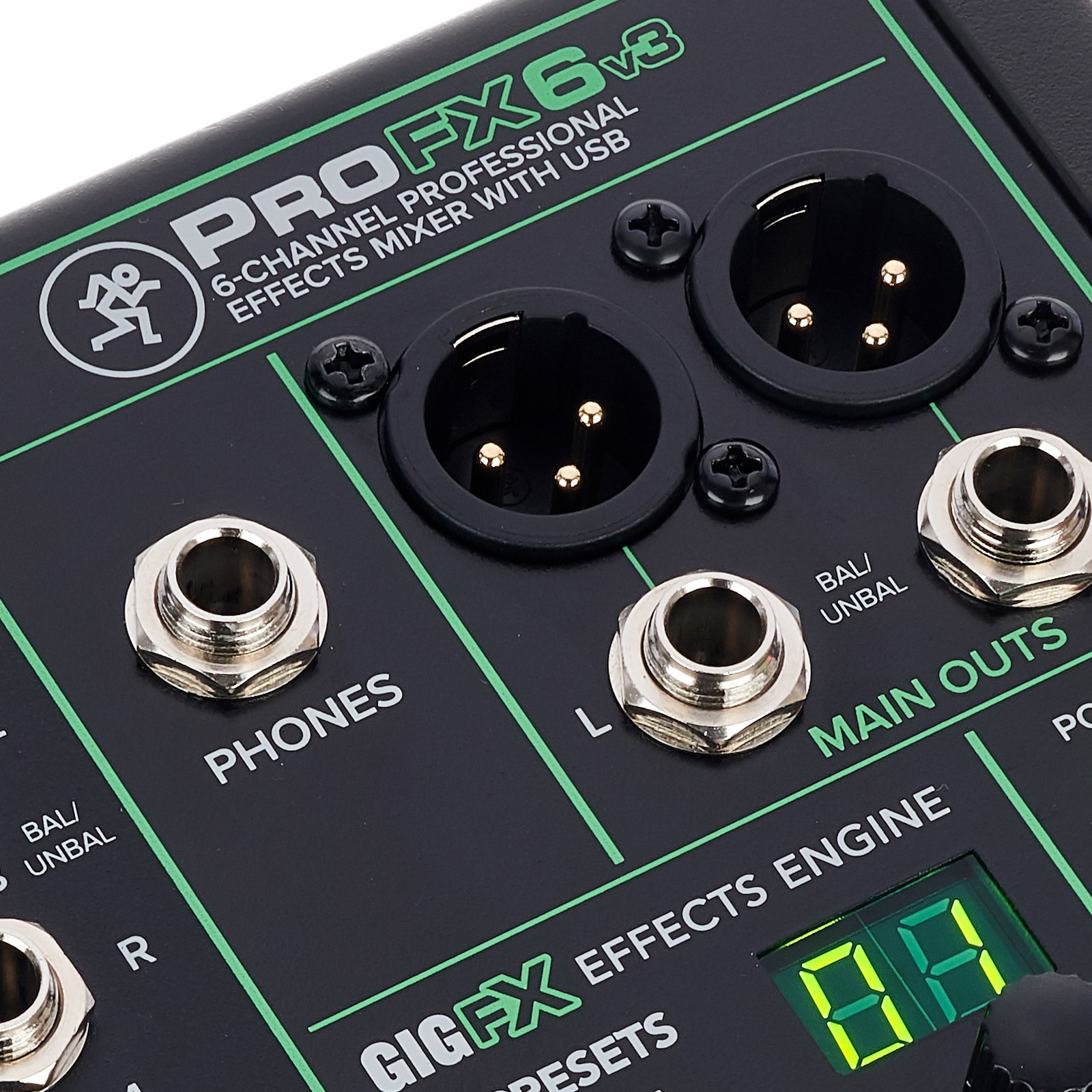 Connections on the Mackie ProFX6v3, six-channel mixer