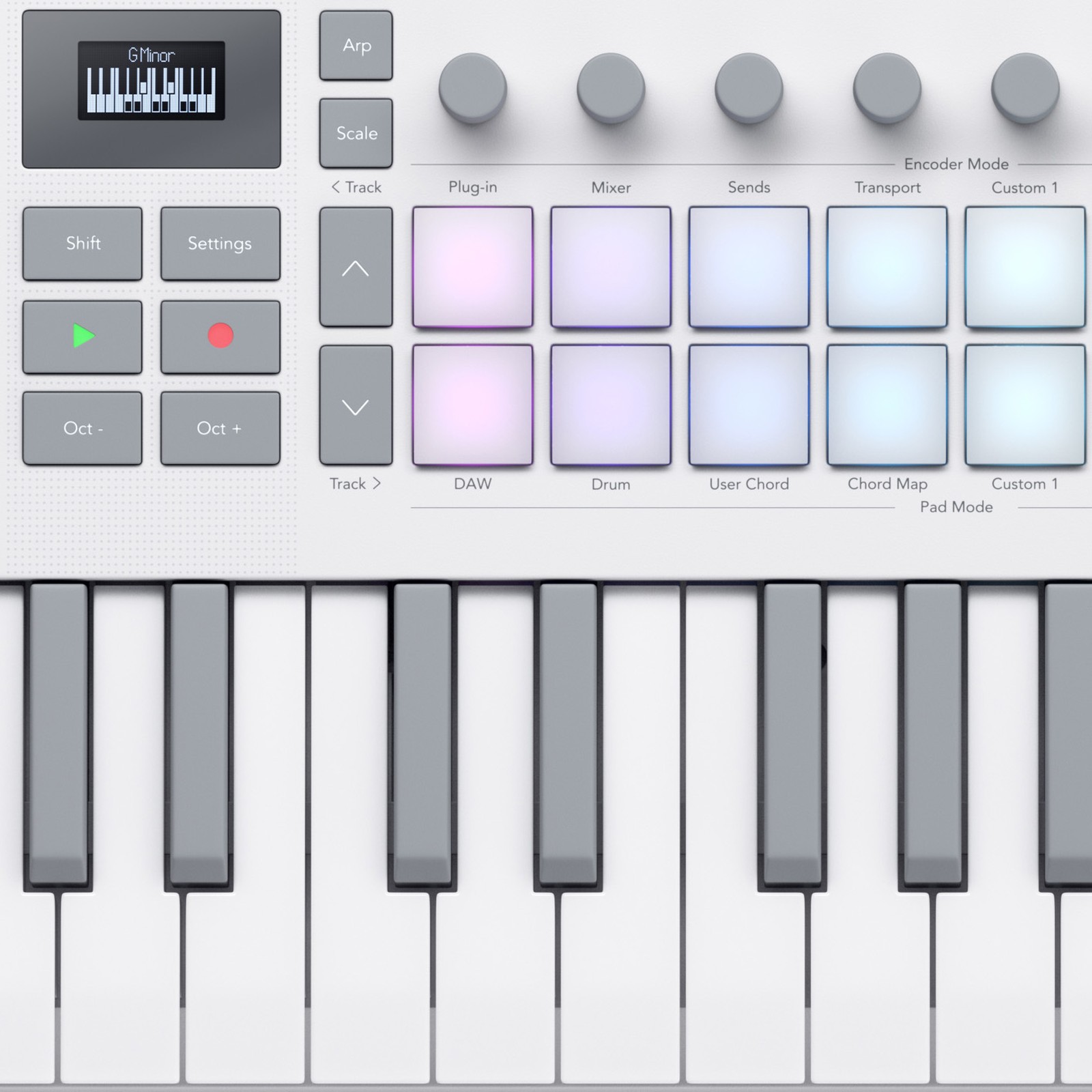 Novation Launchkey 37 MK4 WH, Detail view of the keys, pads and the screen
