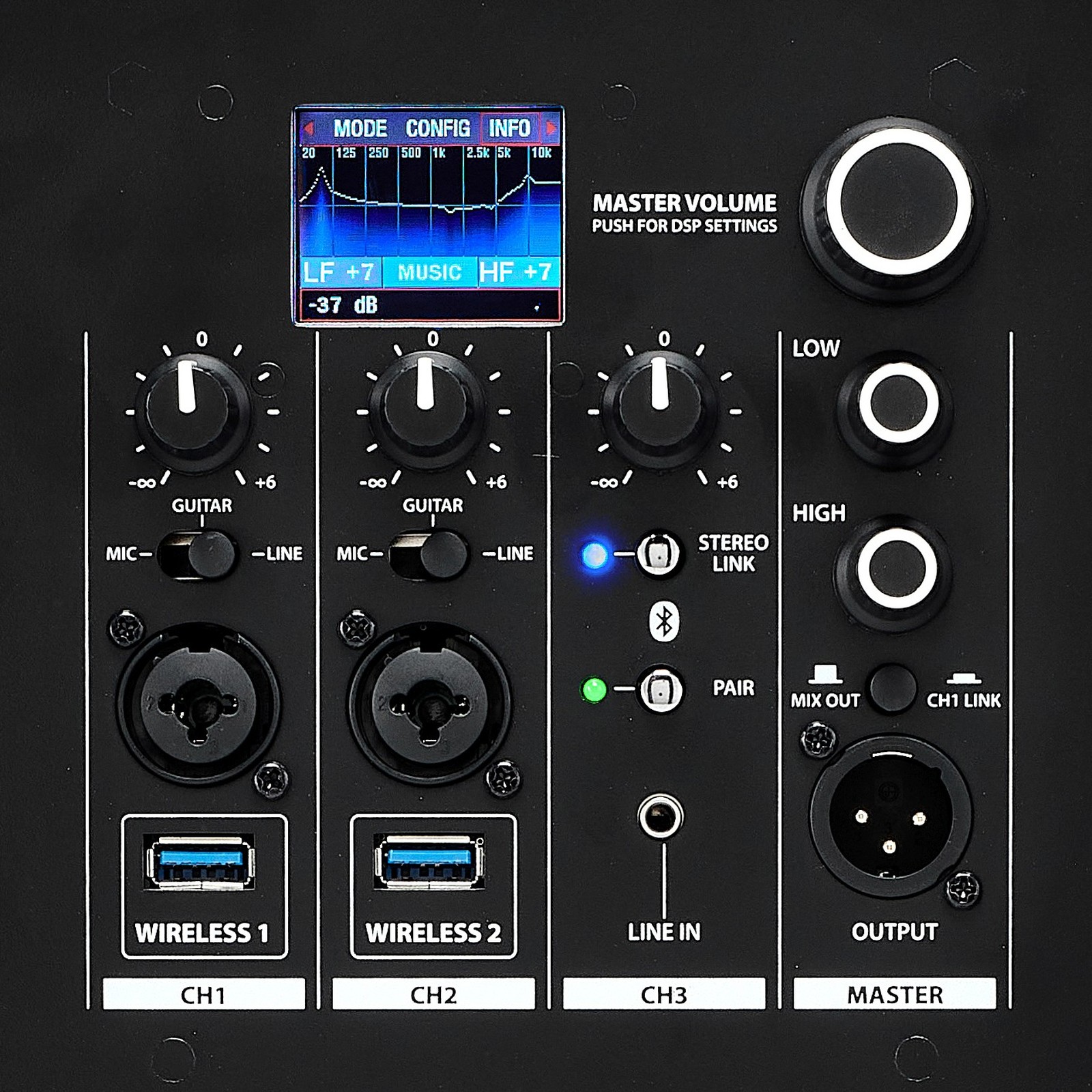 Connections with display and controls on the back of the Proel DIVA12A