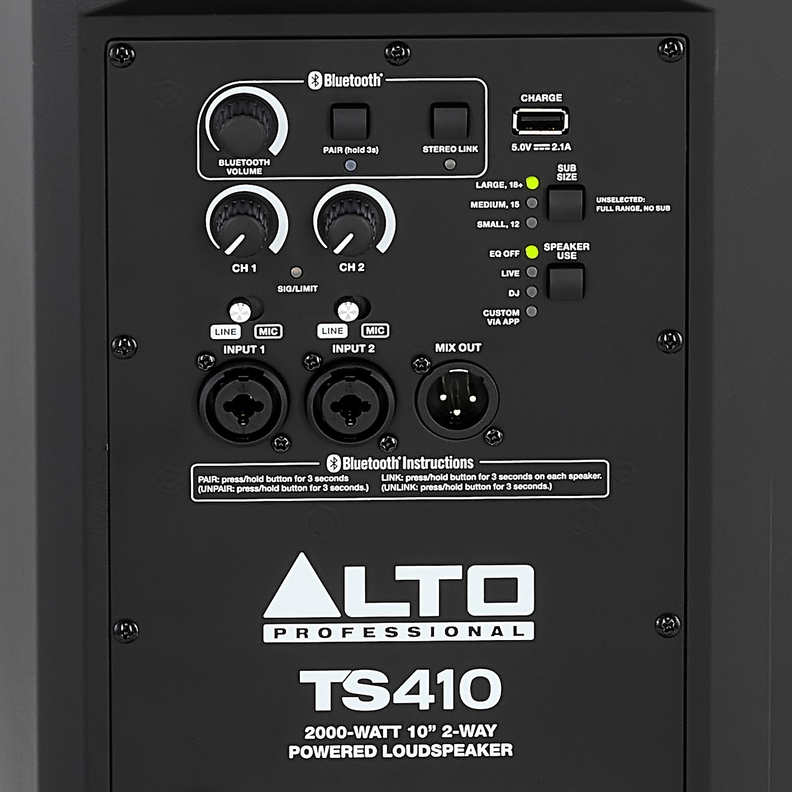 Bedienelemente auf der Rückseite des Alto TS 410 Aktiv-Fullrange-Lautsprechers