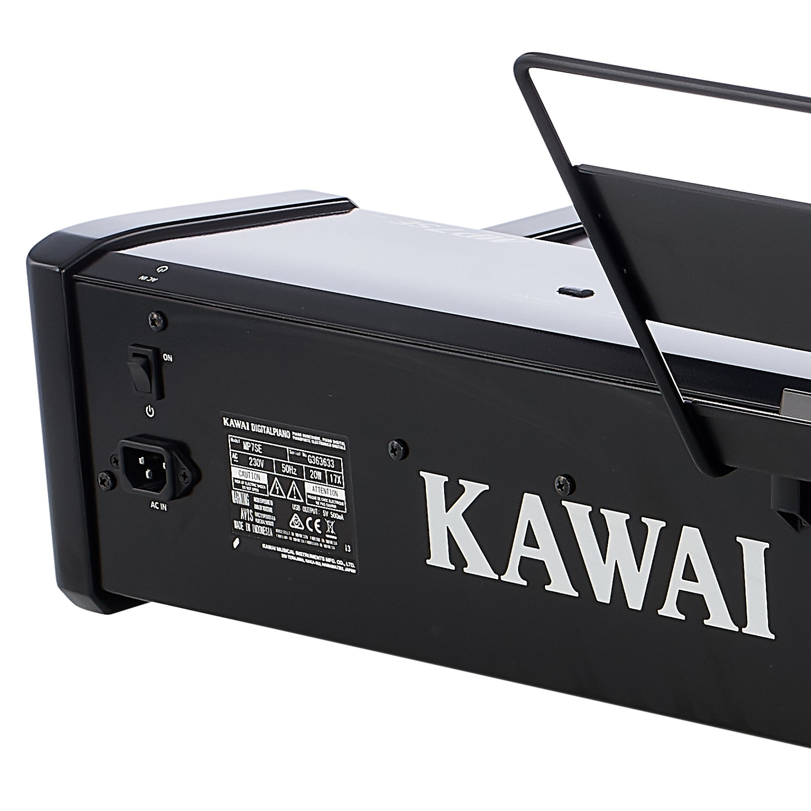 Power connection on the rear panel of the Kawai MP-7 SE Stage Piano