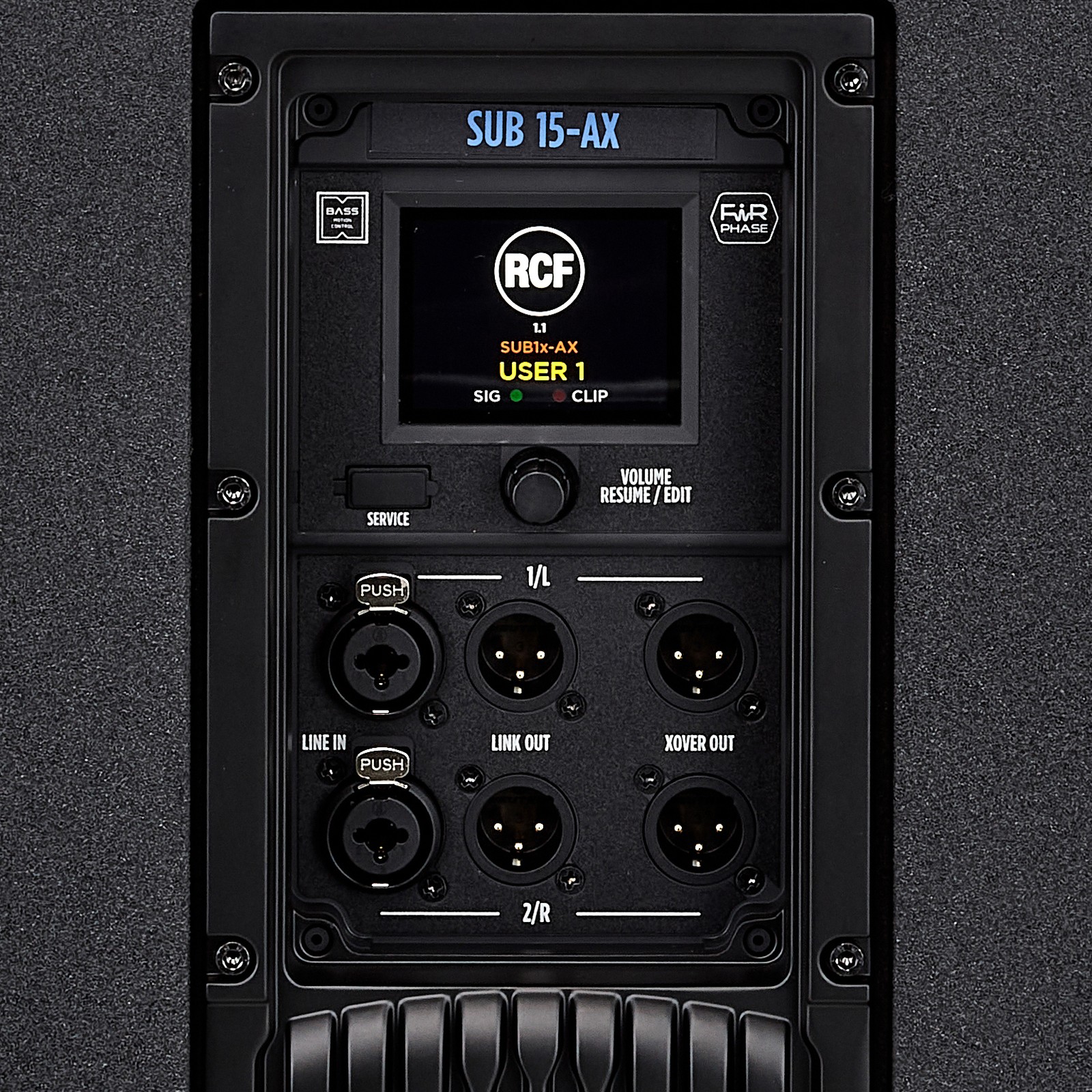 Bedienelemente des RCF Sub 15-AX Subwoofers