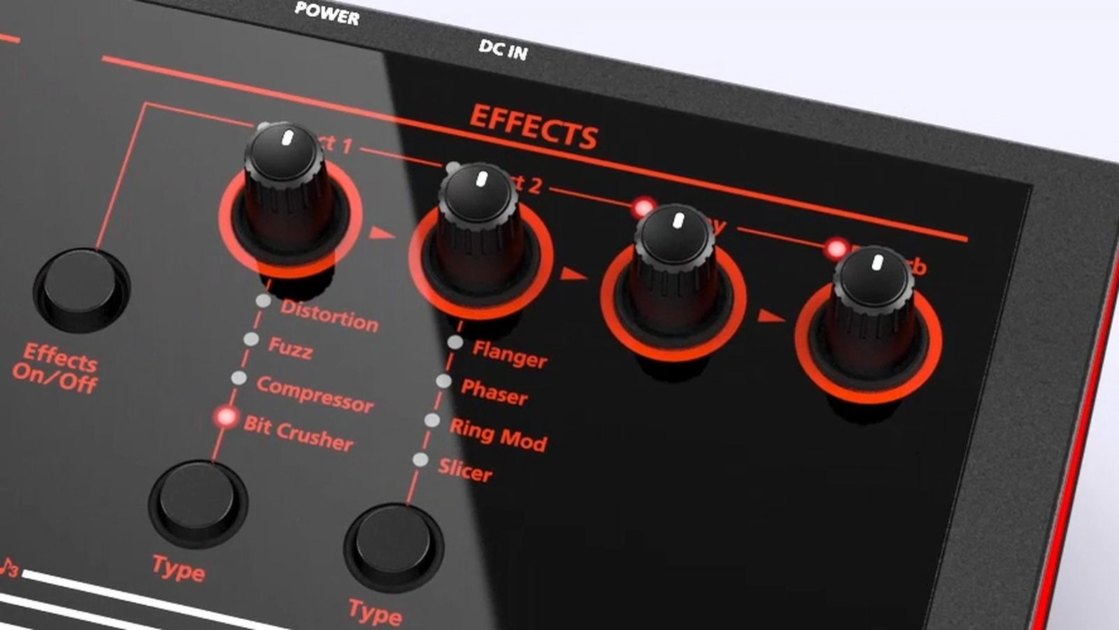 Effect controls on the Roland JD-Xi Synthesizer