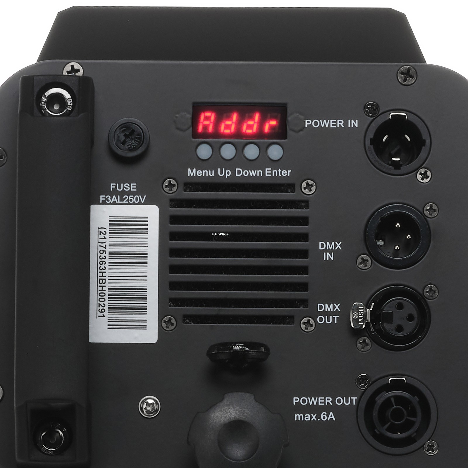 Varytec 120 FC LED Theaterscheinwerfer Rückseite mit Bedienelementen