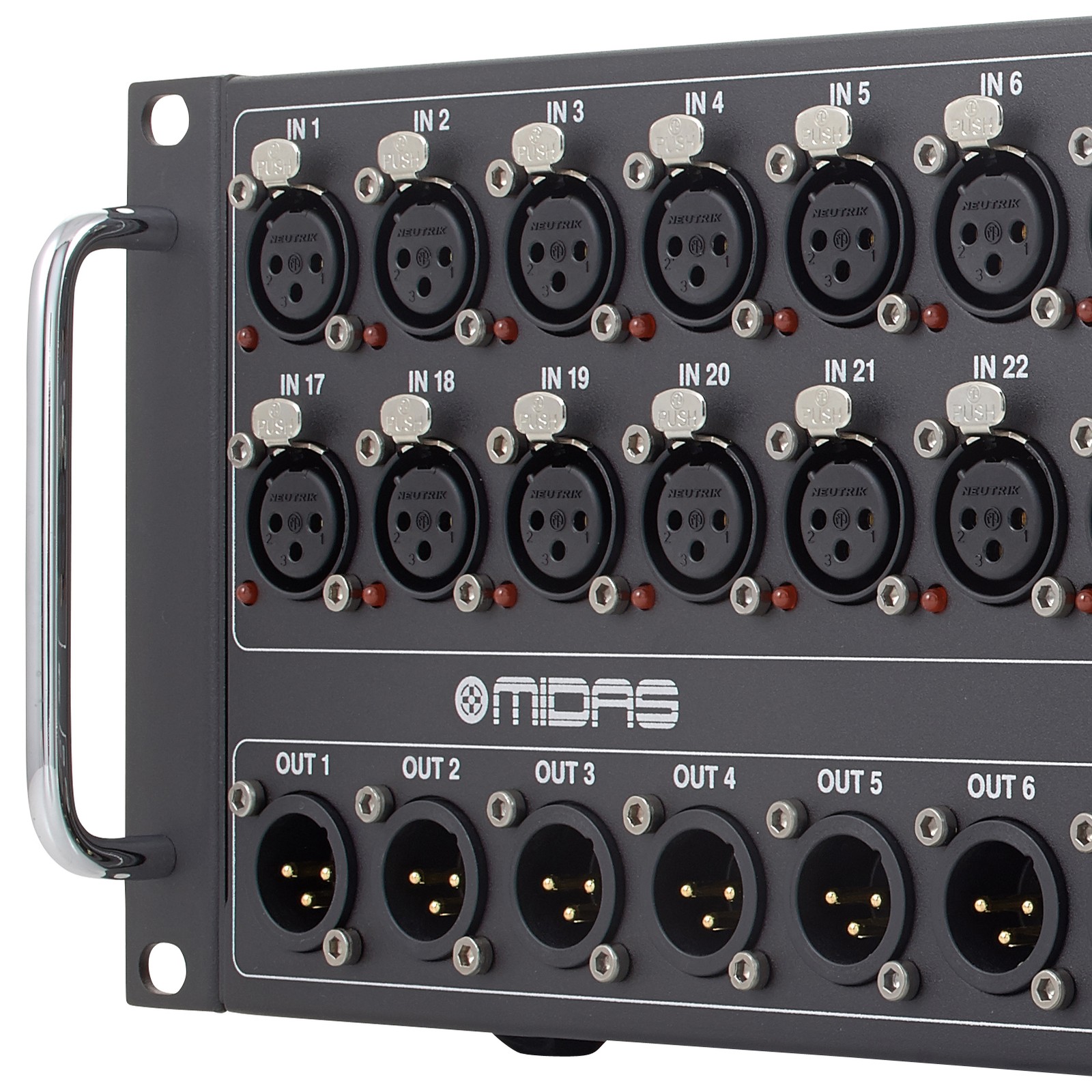 Midas DL32 stage box, front view