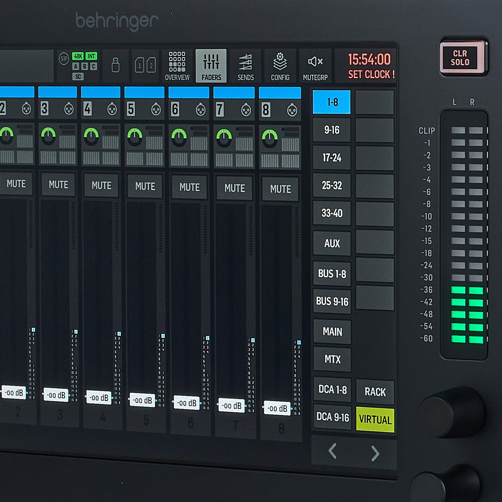 Display on the Behringer WING Rack 48 Channel Rackmount Full Stereo Digital Mixer