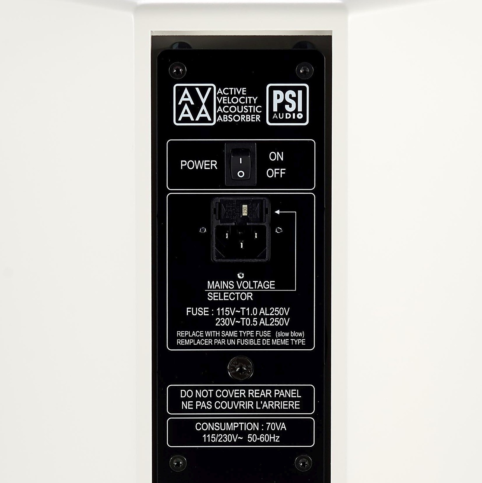PSI Audio AVAA C20 Arctic White bass absorber, rear view with controls
