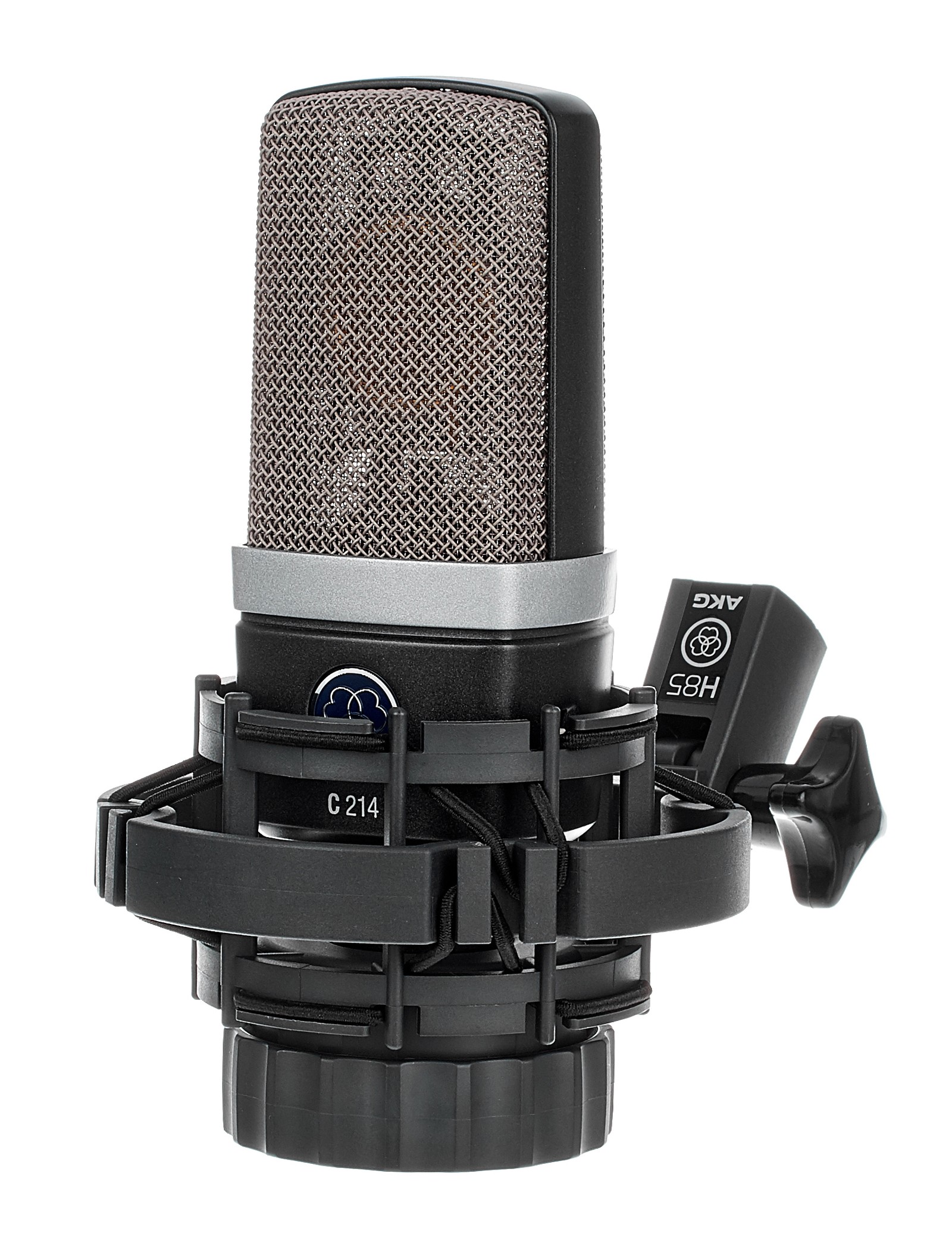AKG C214 large diaphragm microphone in elasticated shock mount