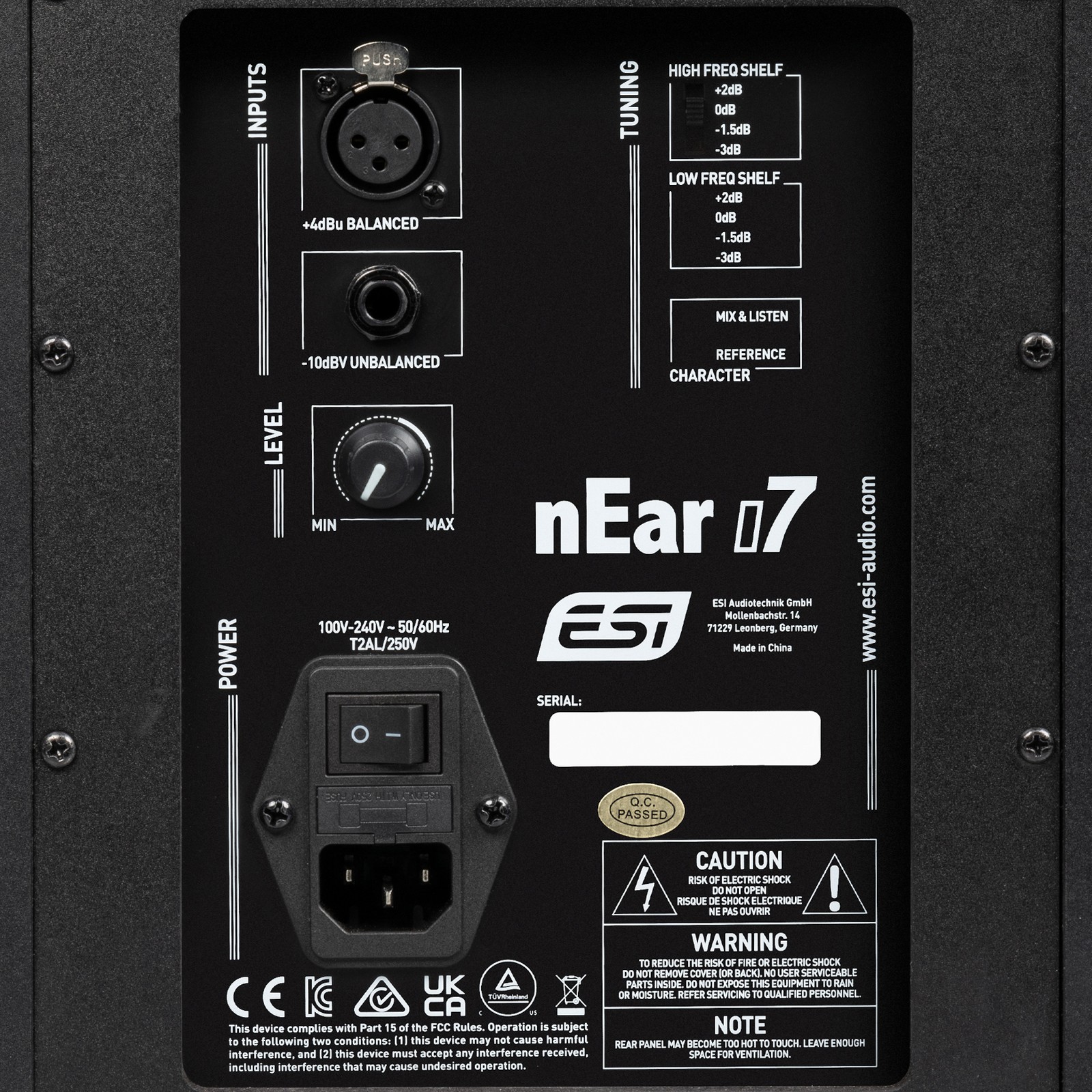 Rear of the ESI nEar i7 with controls