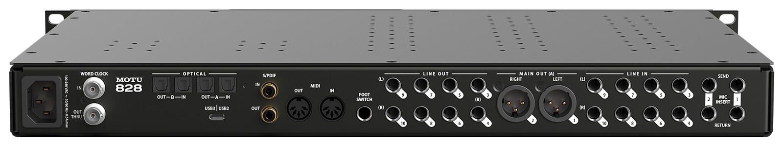 MOTU 828 Audio Interface rear panel with connections