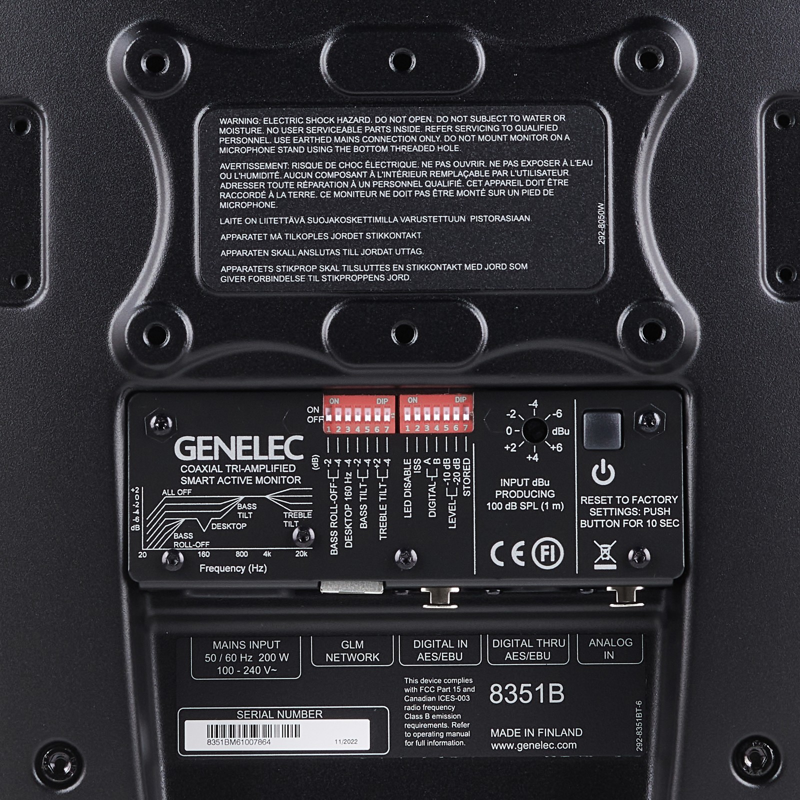 Genelec 8351 BM three-way studio monitor control panel