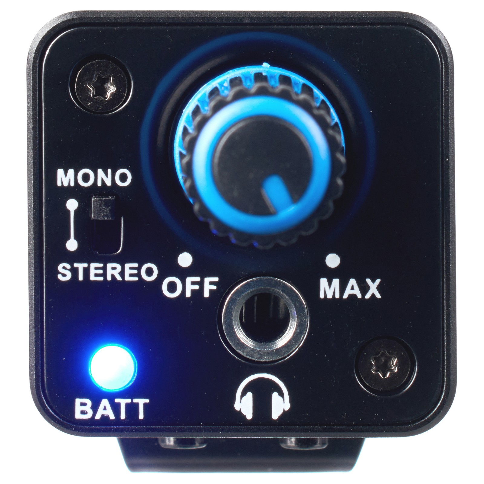 Controls on the RockBoard HA 1 In-Ear Headphone Amplifier
