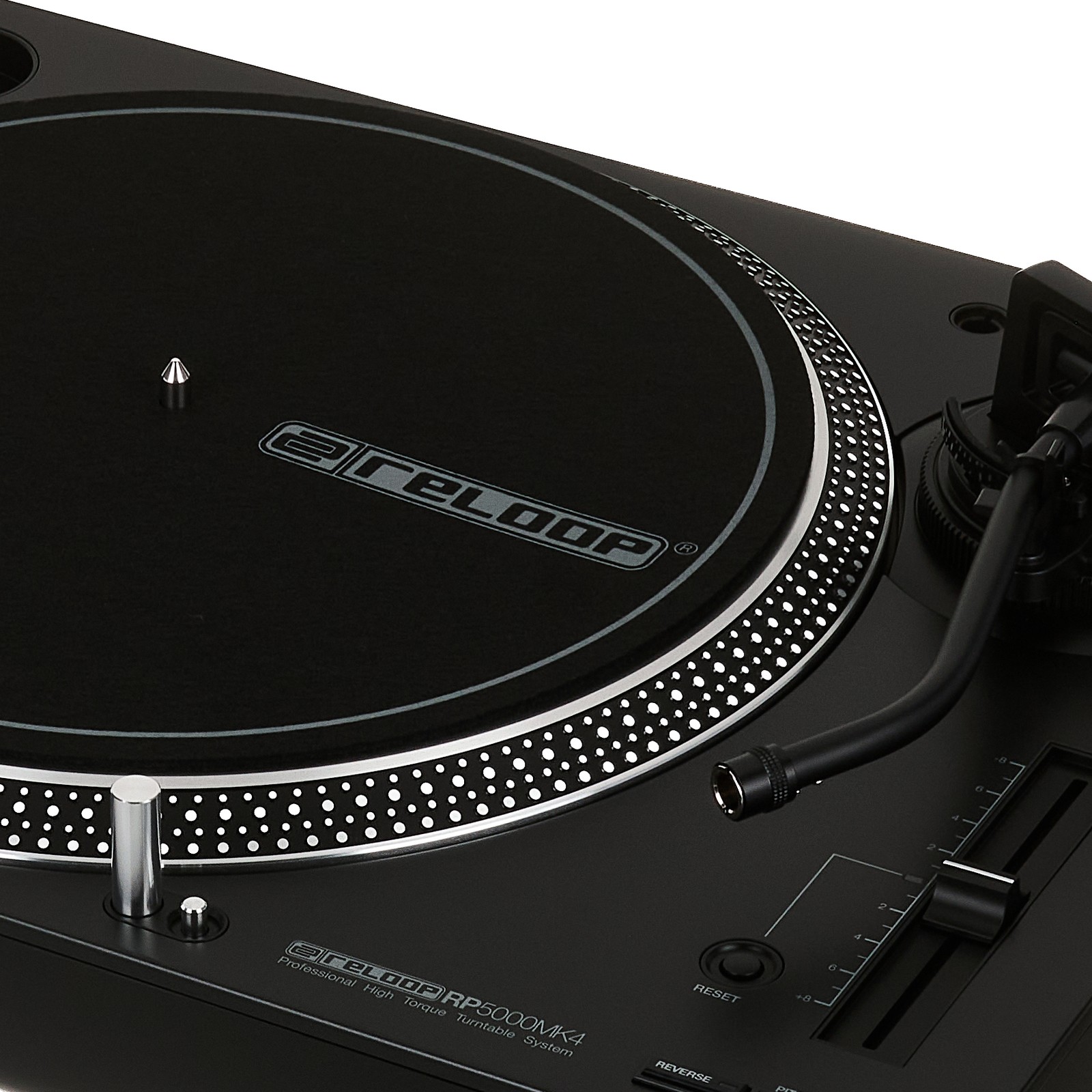 Manufacturer's logo on the Reloop RP 5000 MK4 DJ turntable