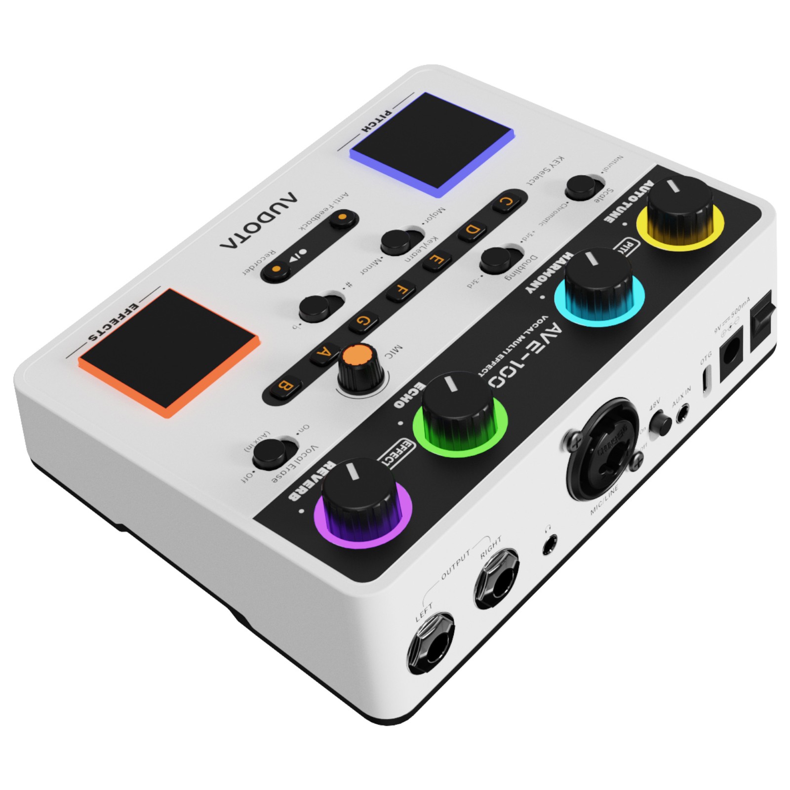 Rückseite des Audota AVE-100 Vocal Multi Effects mit Anschlüssen