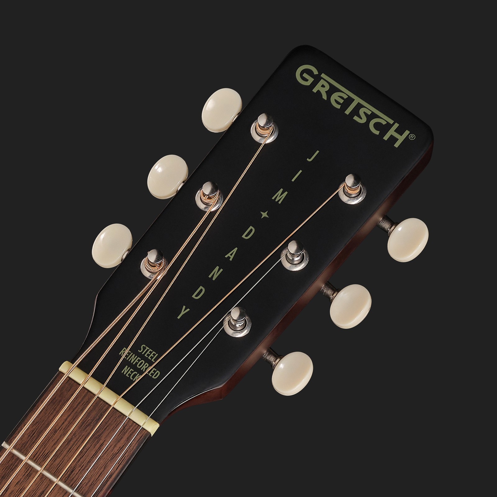 Kopfplatte der Gretsch Jim Dandy Parlor DELTO TSPG BLKT