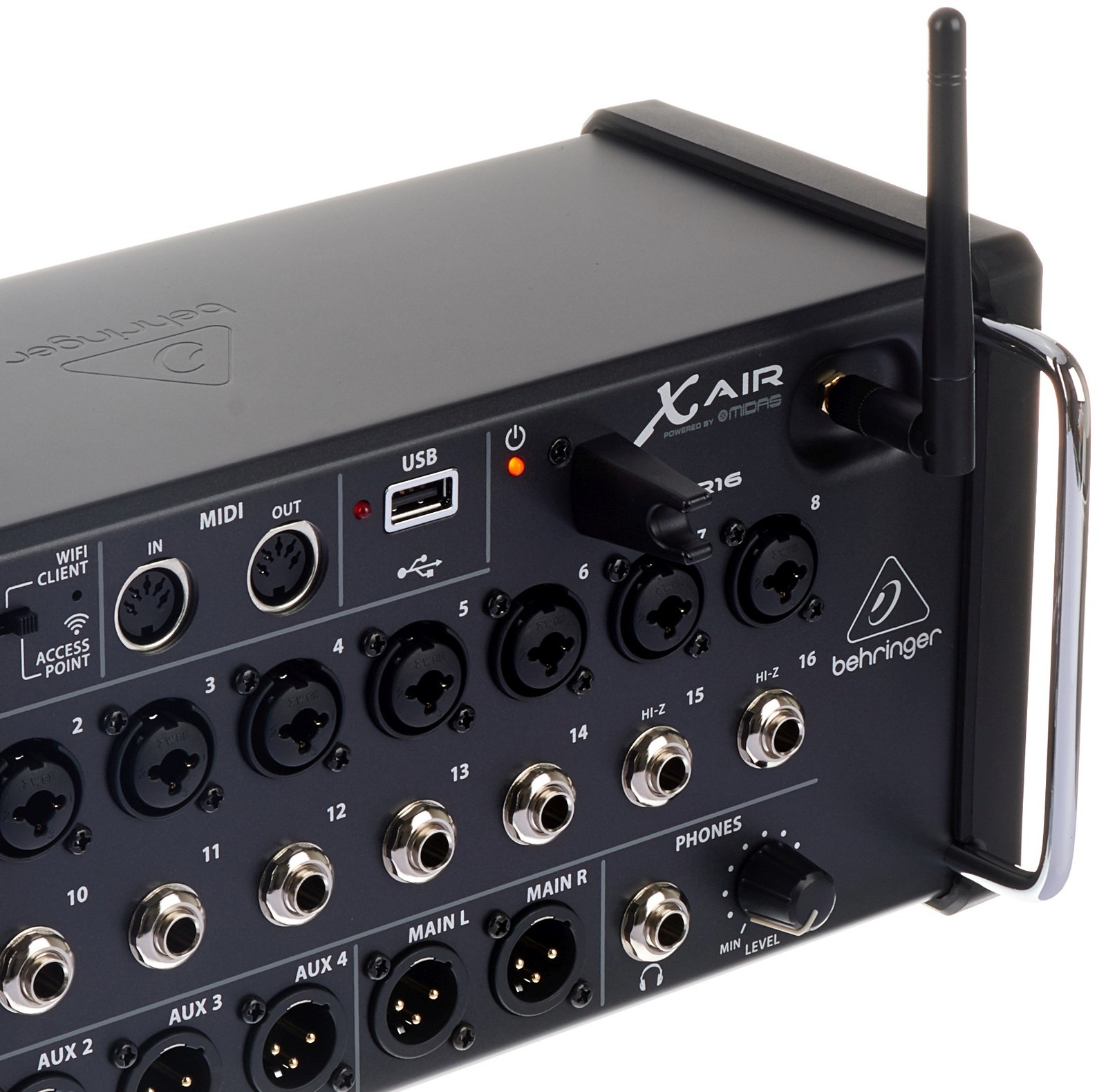 Closeup of the Behringer X Air XR16 16 Channel Digital Mixer