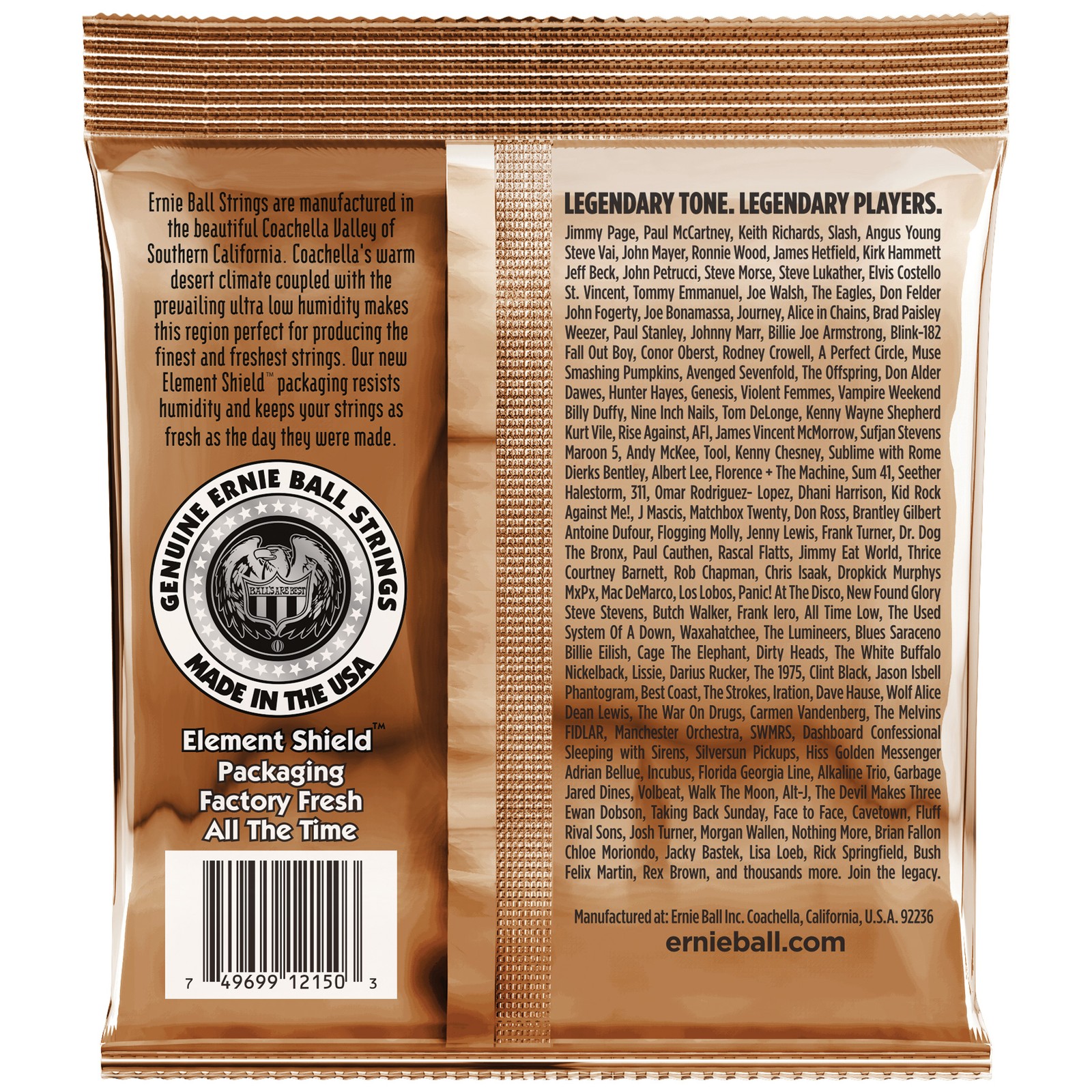 Embalaje de las Ernie Ball 2150 Earthwood Phosphor Bronze vista posterior