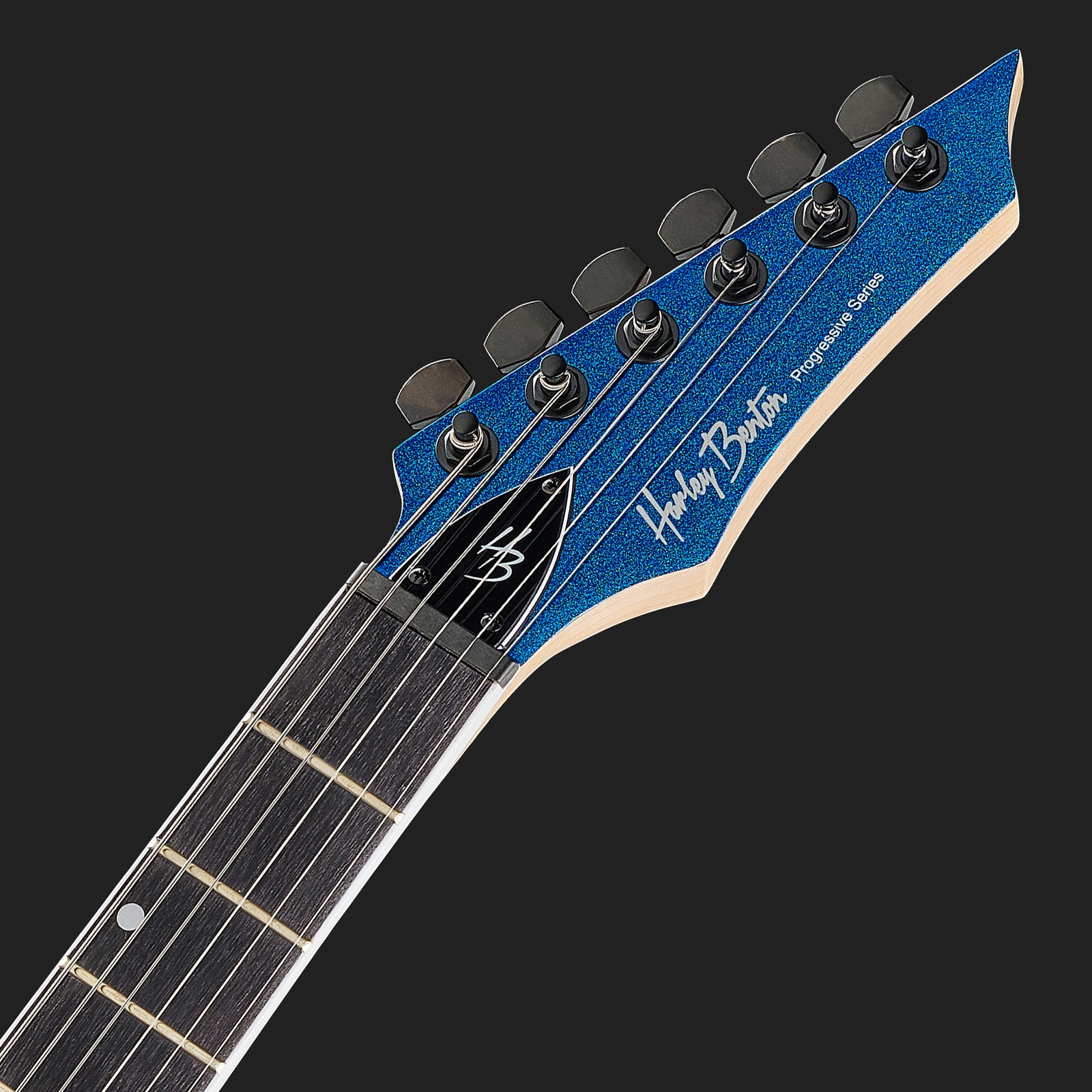 Blaue Harley Benton E-Gitarre Kopfplatte