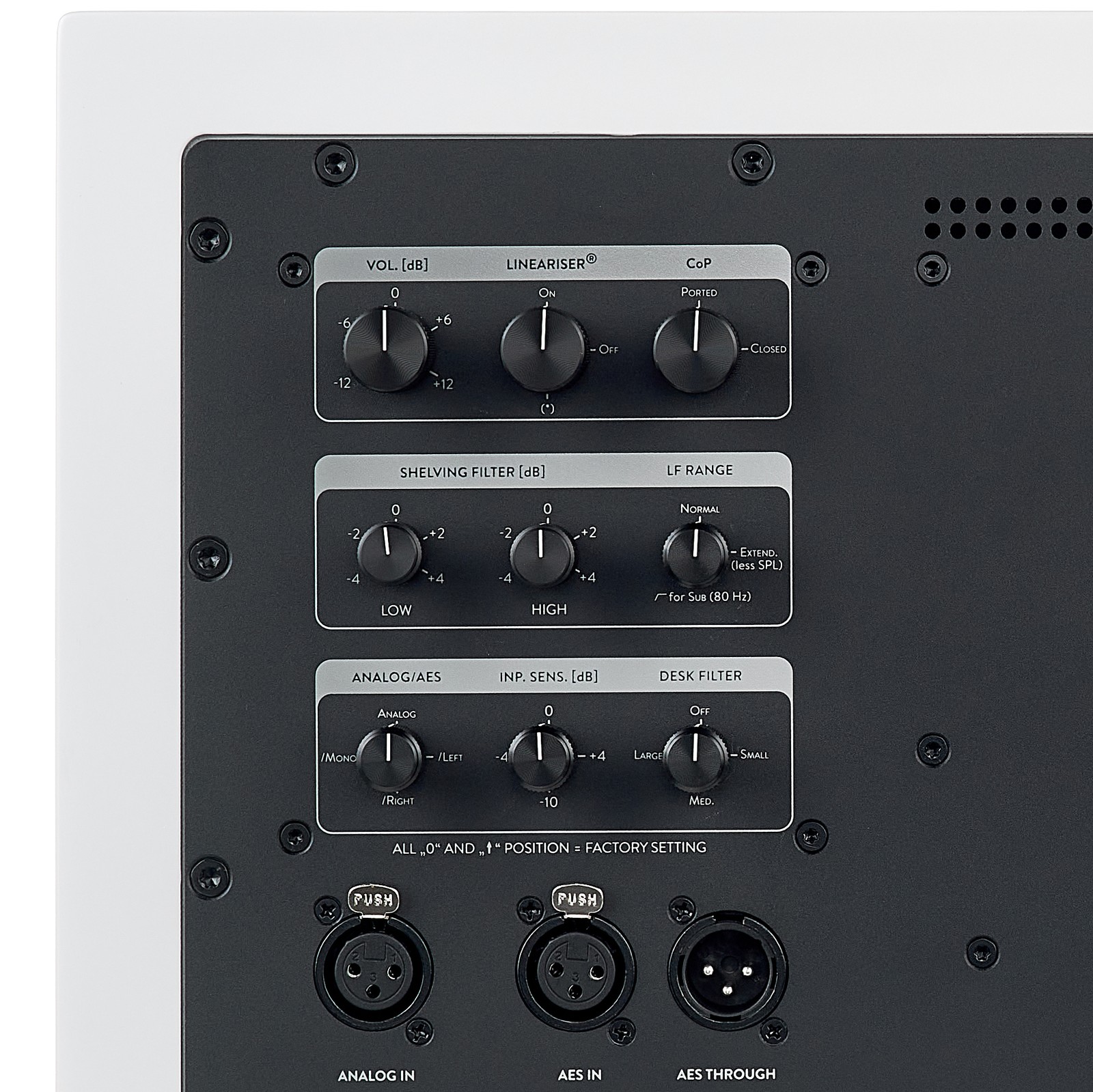 Rear view of the HEDD Type 20 MK2 Right White, studio midfield monitor